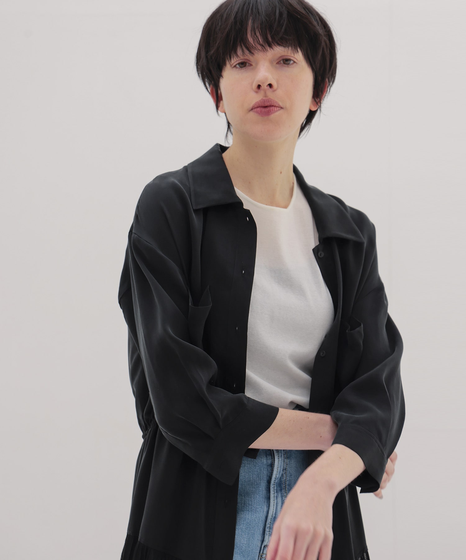 knit combination shirt dress