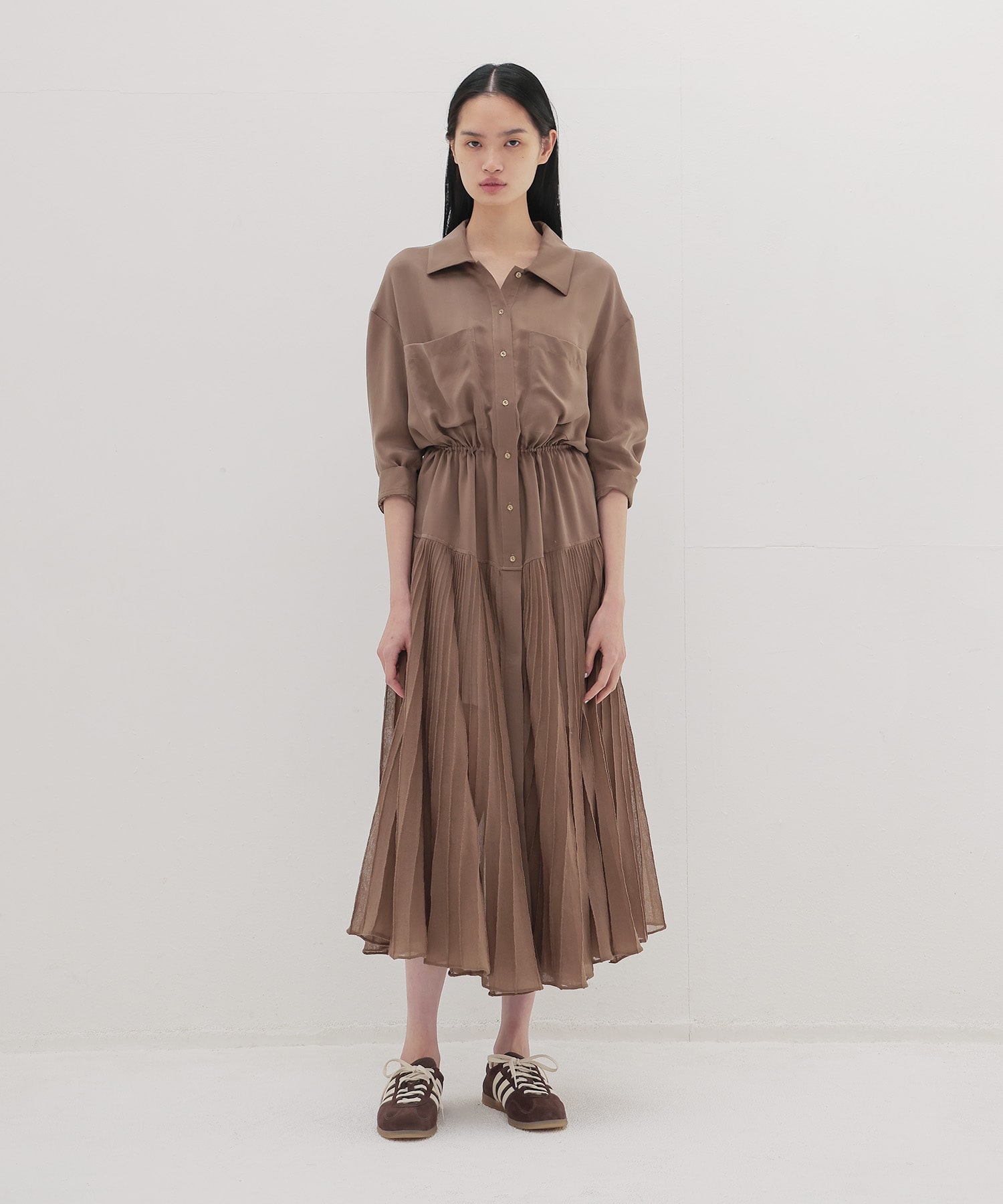 knit combination shirt dress