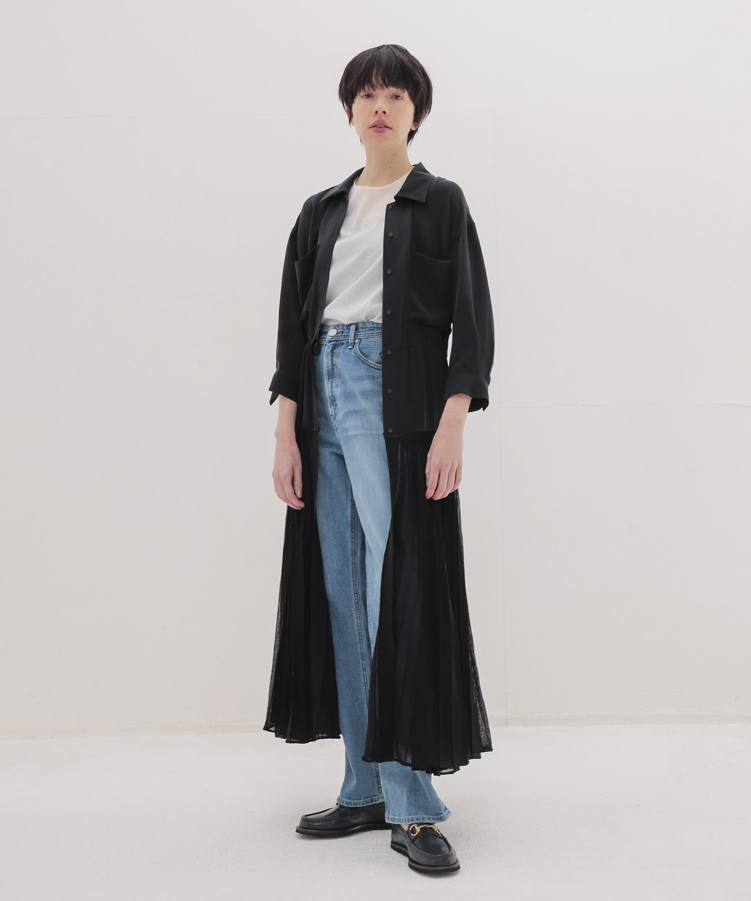 knit combination shirt dress