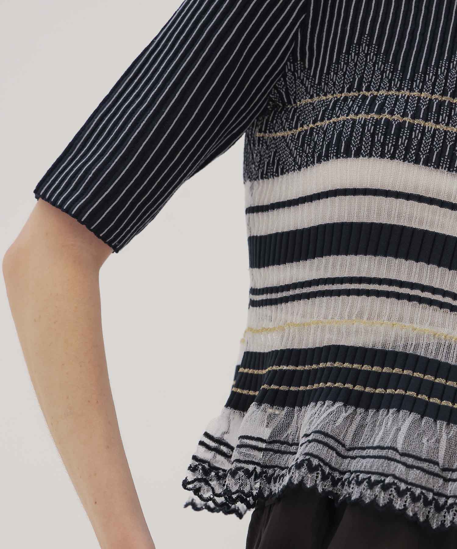 sheer shadow border half sleeve pullover