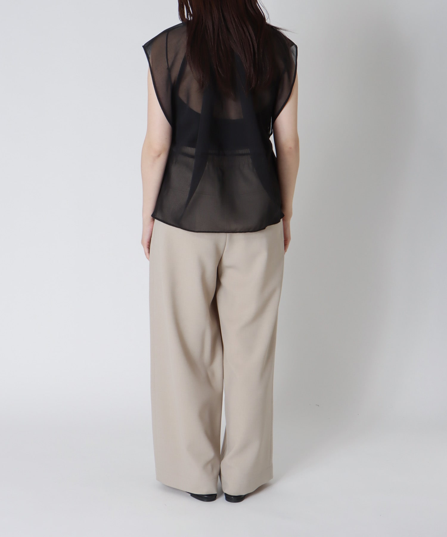 sheer balloon sleeveless zip blouse