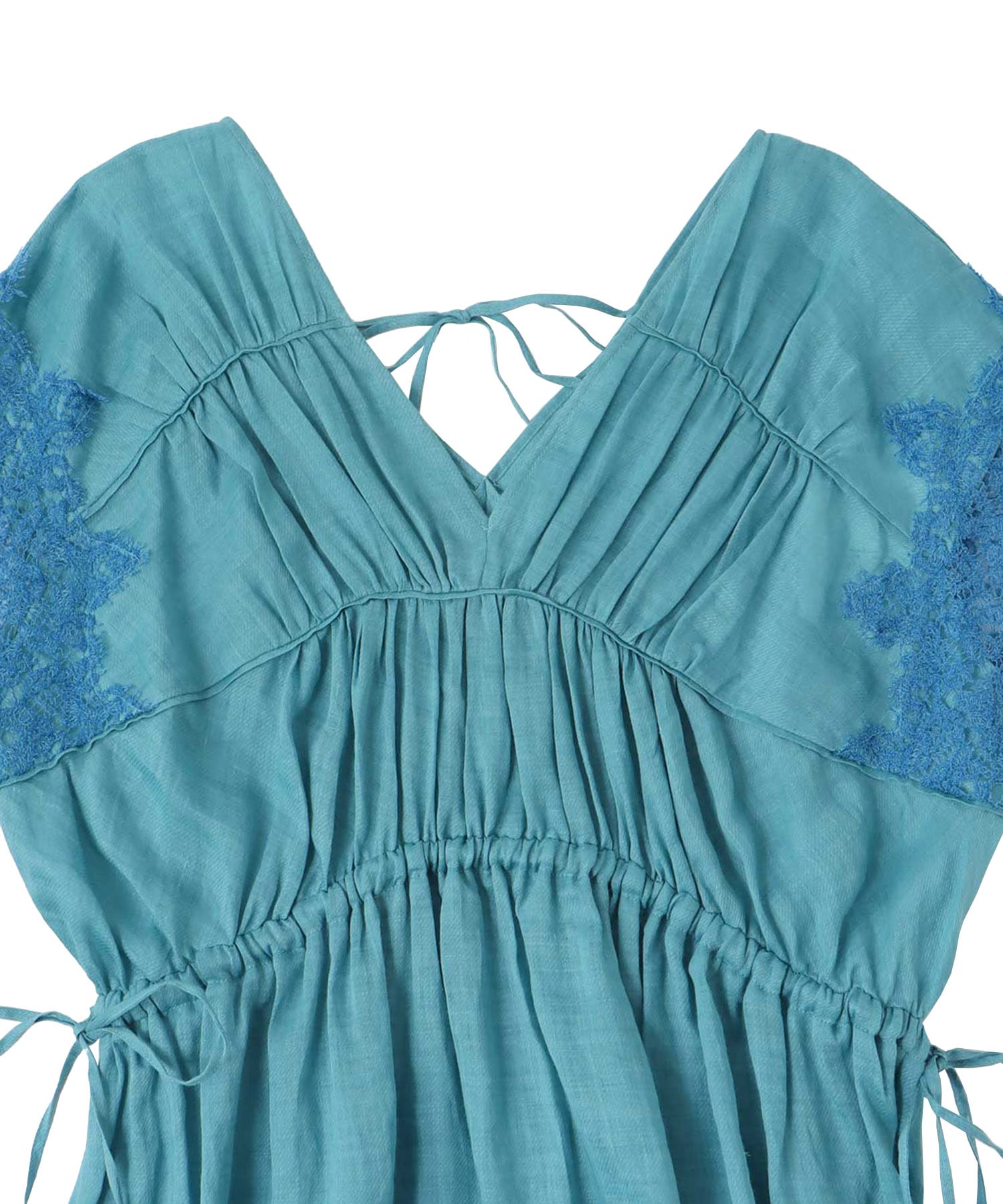 lace sleeves sheer linen dress