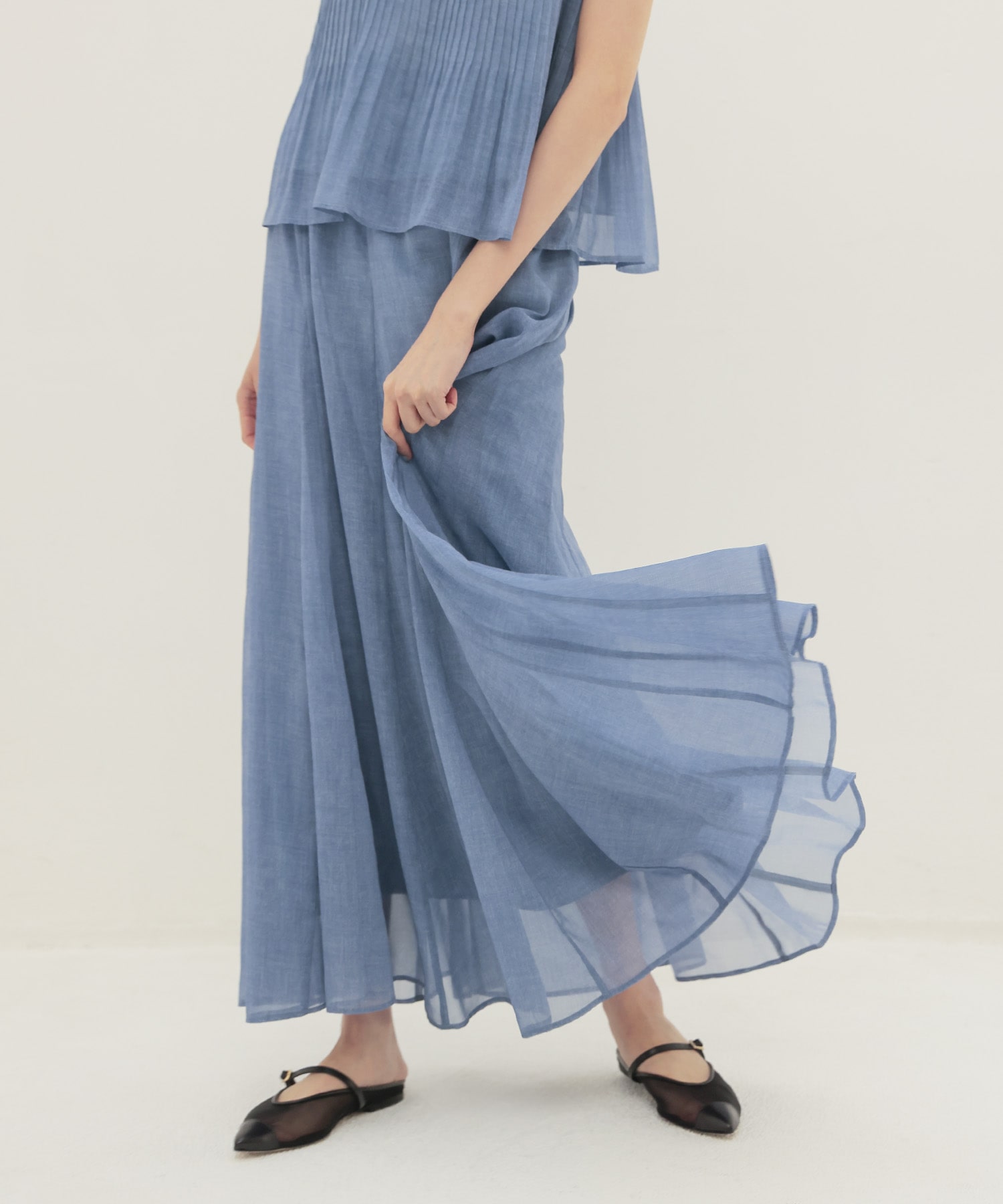 sheer print panel flare skirt