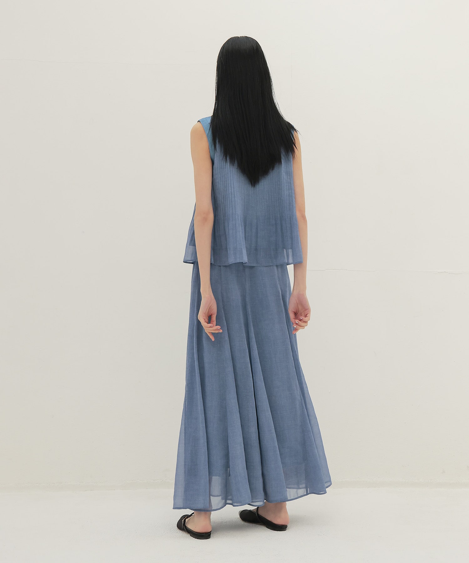 sheer print panel flare skirt