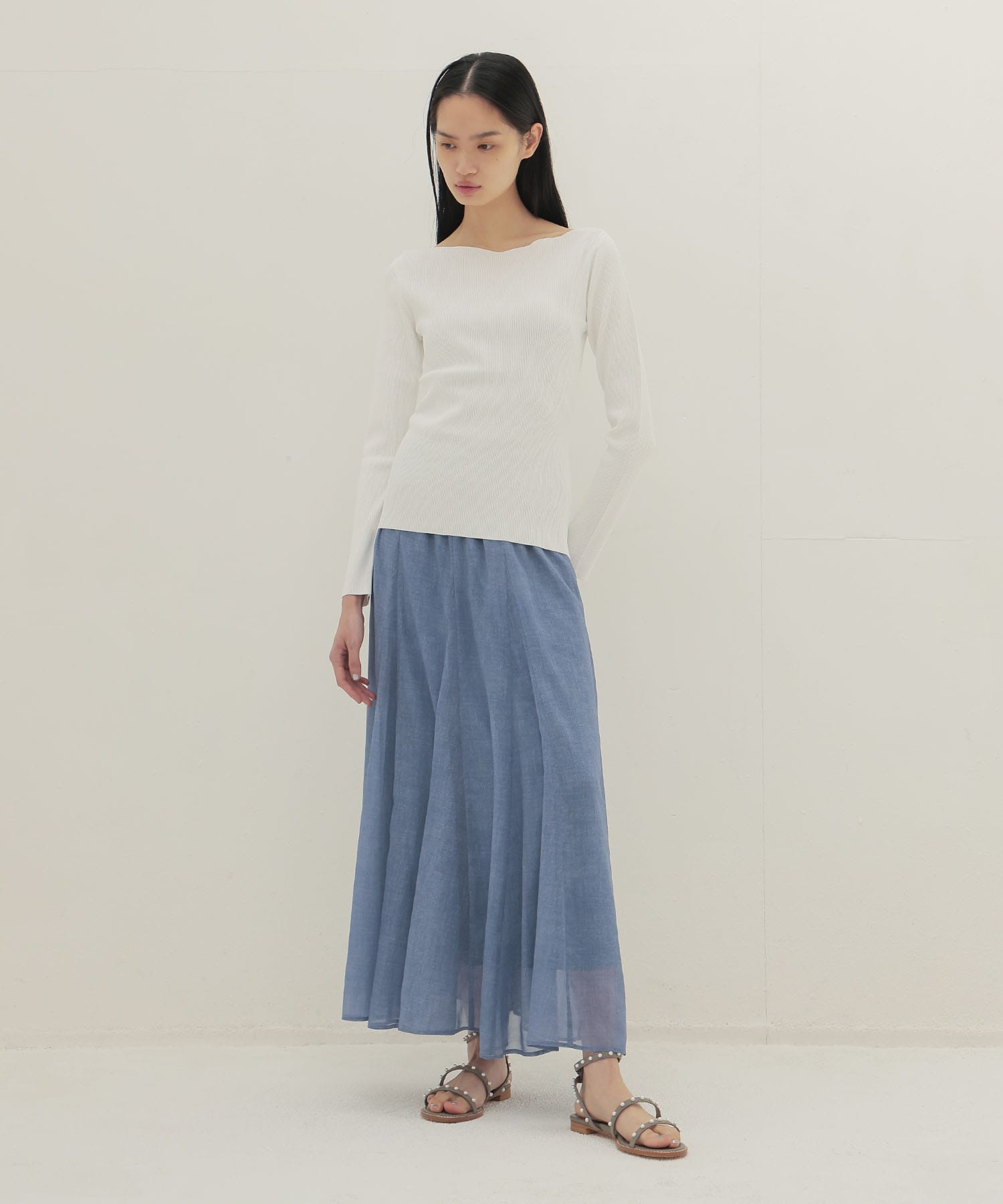 sheer print panel flare skirt