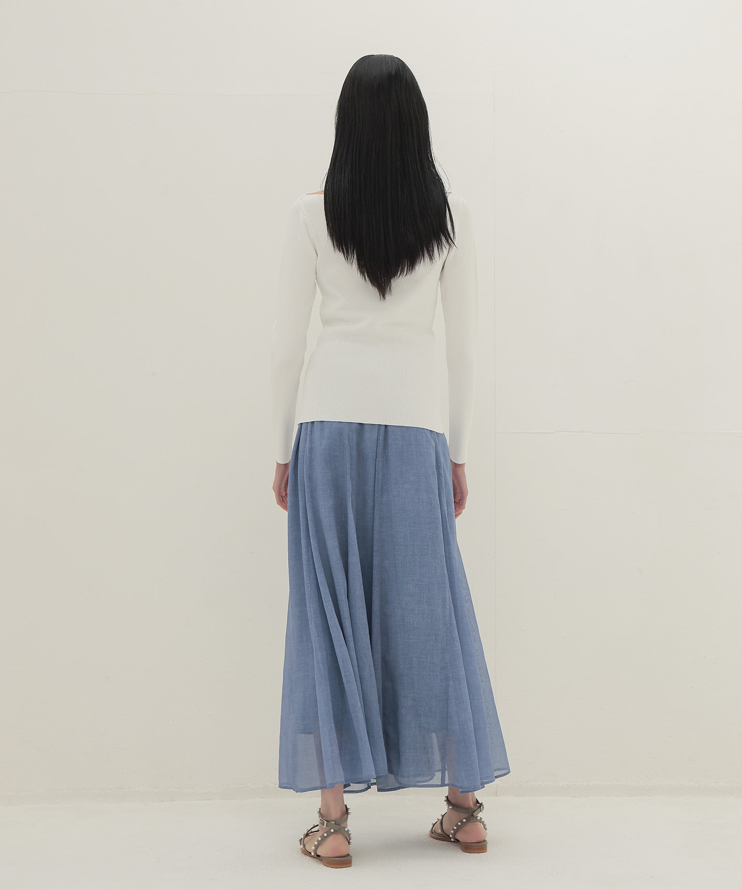 sheer print panel flare skirt