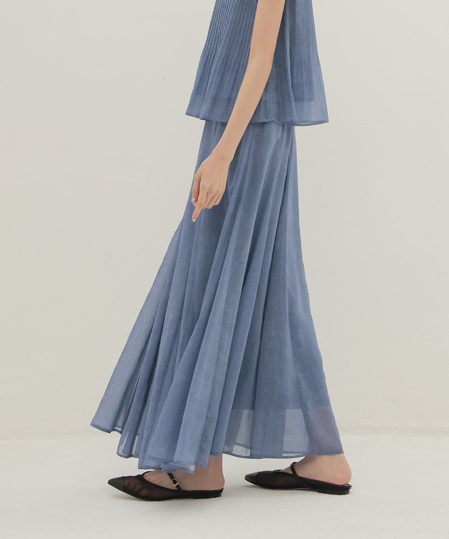 sheer print panel flare skirt