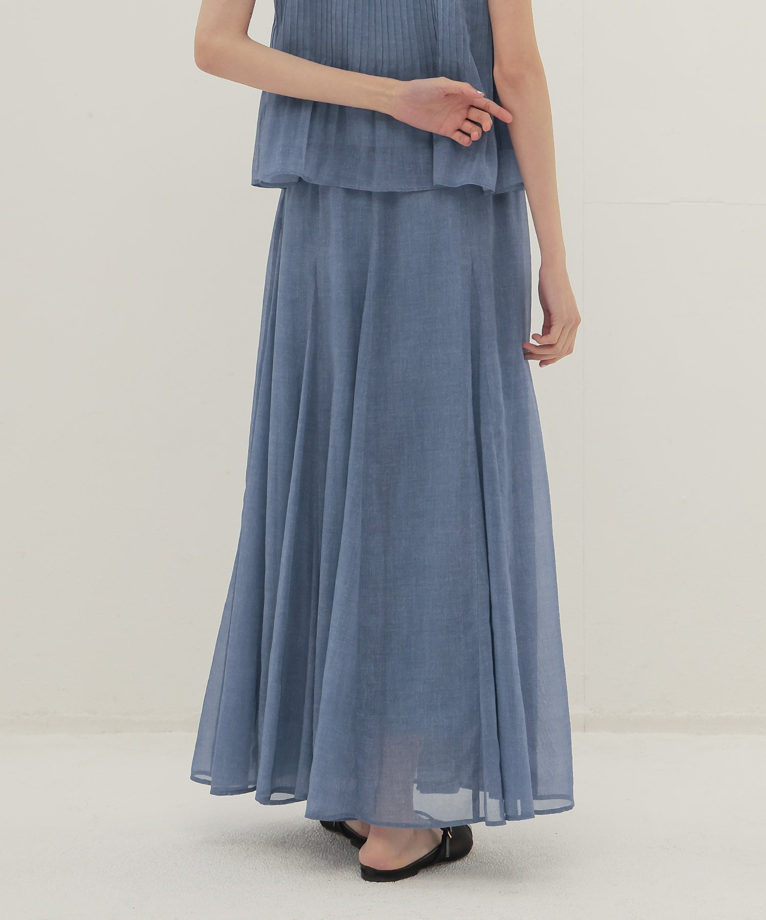 sheer print panel flare skirt
