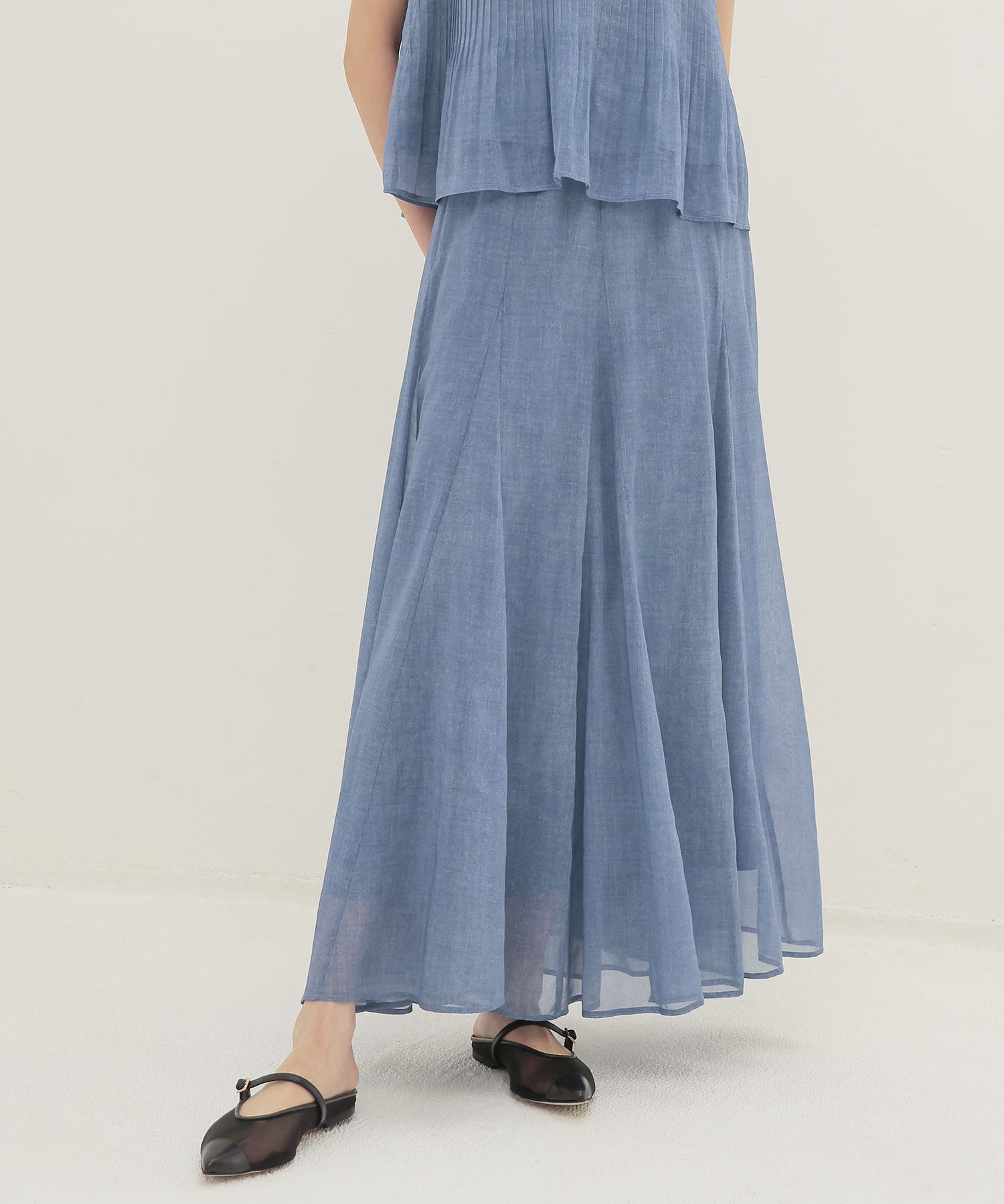 sheer print panel flare skirt