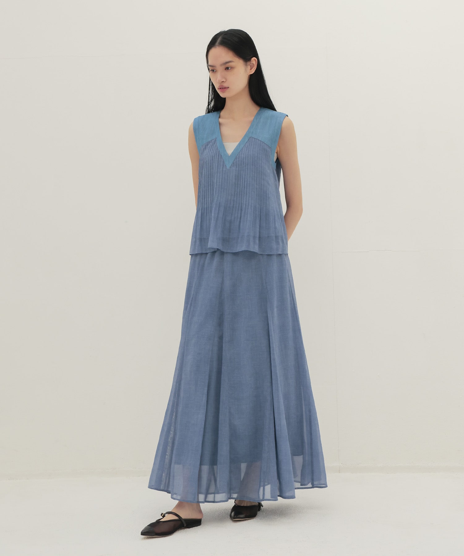 sheer print panel flare skirt