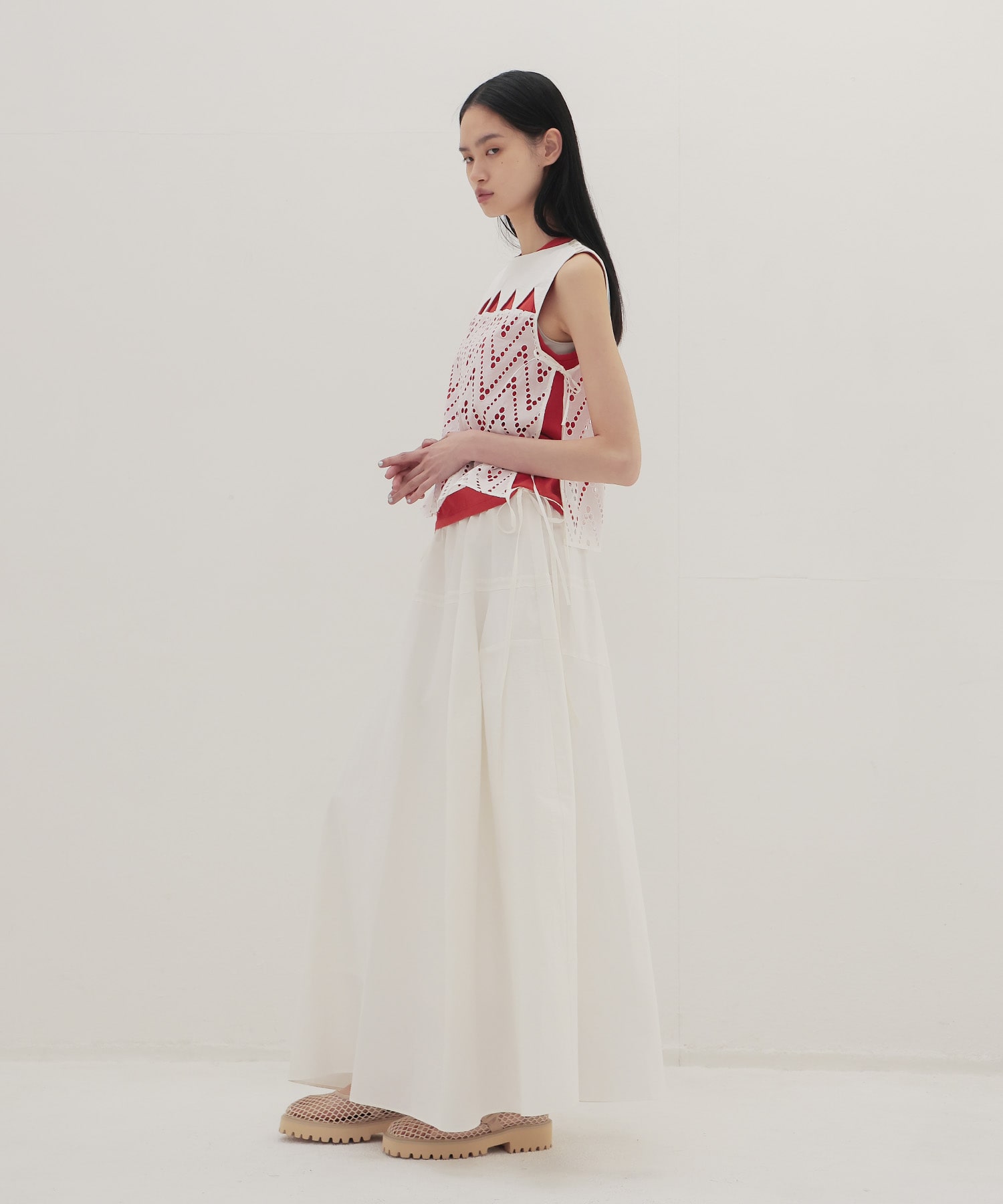 irregular curve line gather long skirt