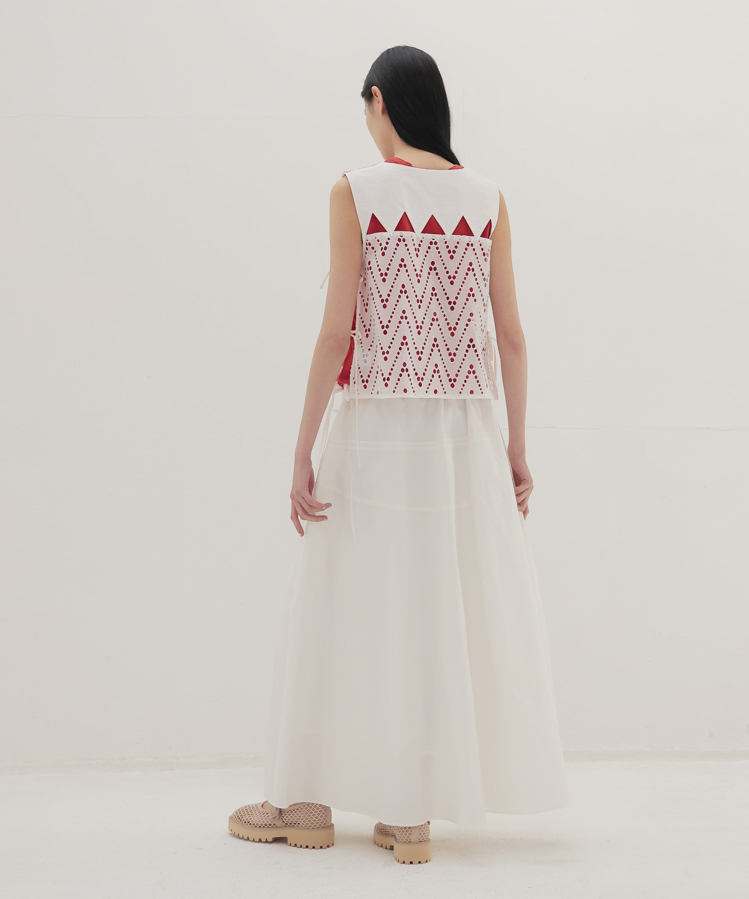 irregular curve line gather long skirt