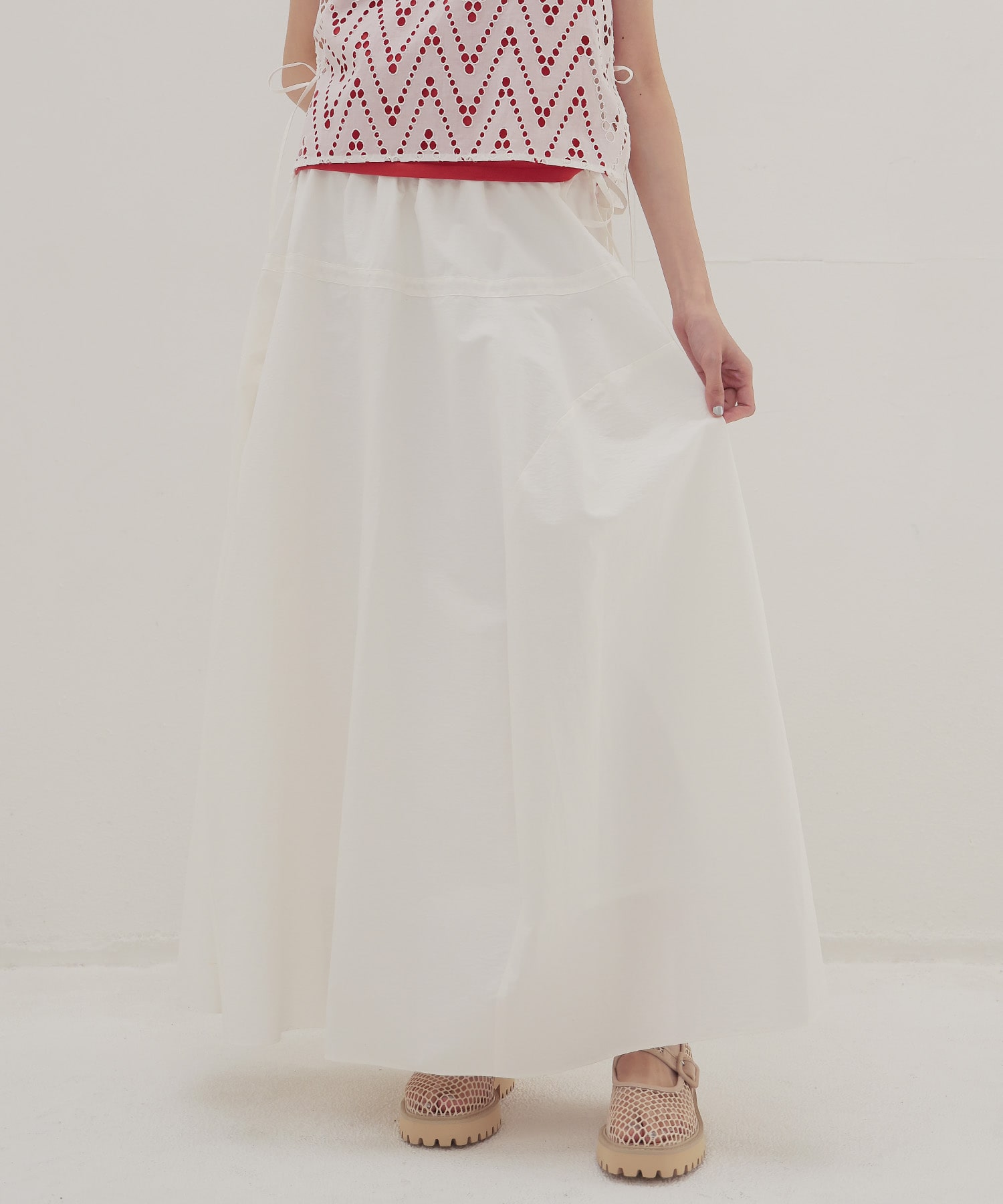irregular curve line gather long skirt