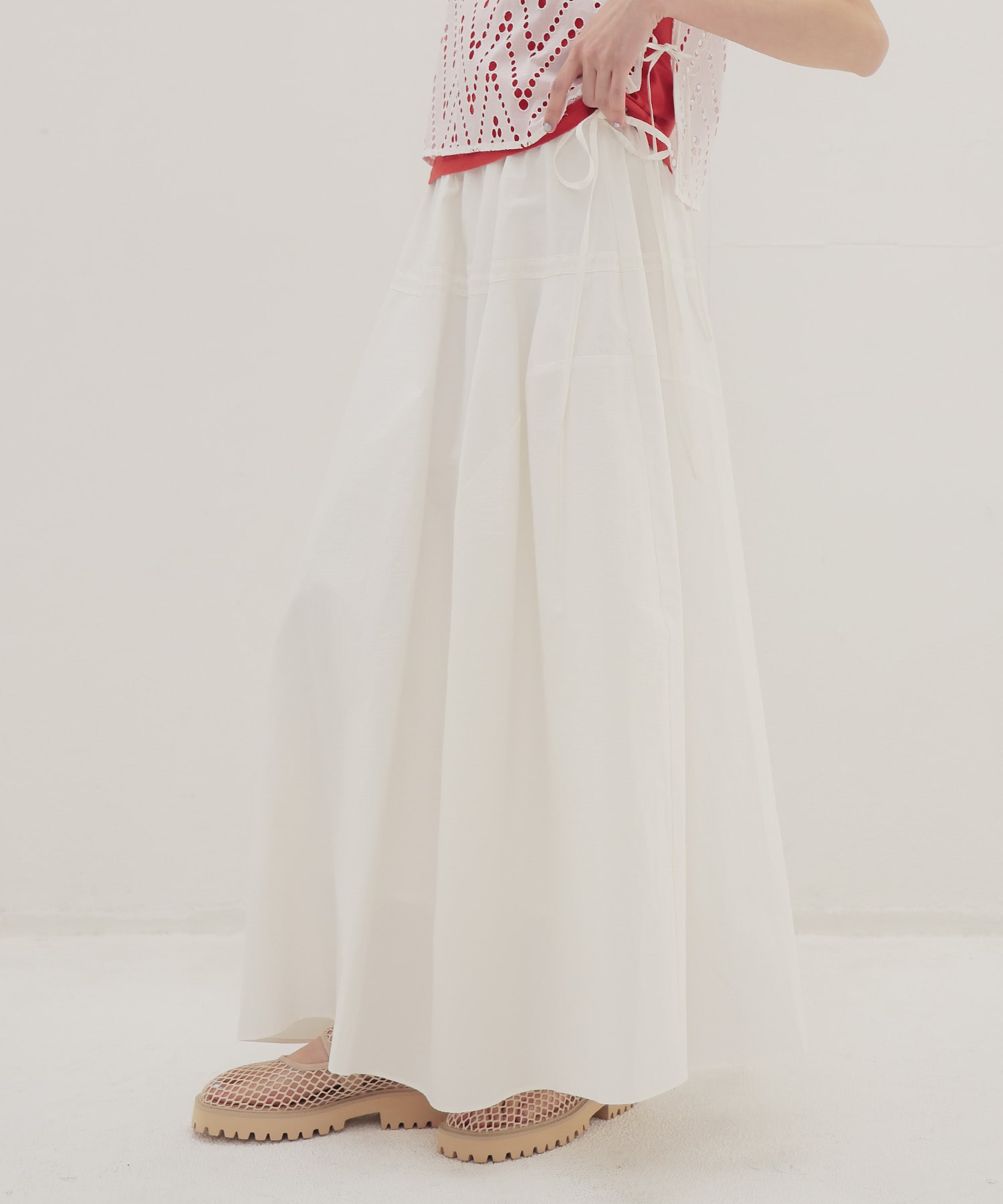 irregular curve line gather long skirt