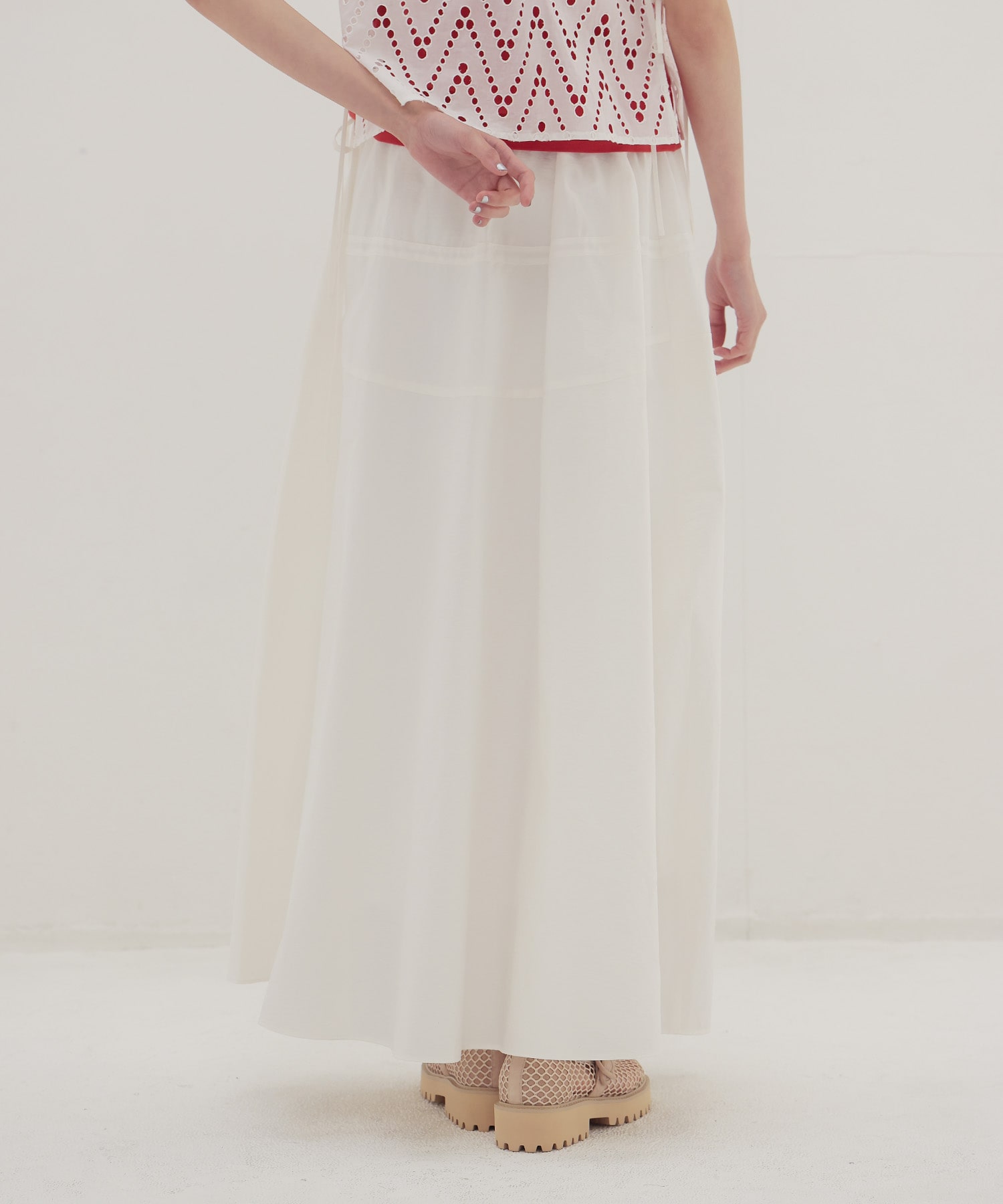 irregular curve line gather long skirt