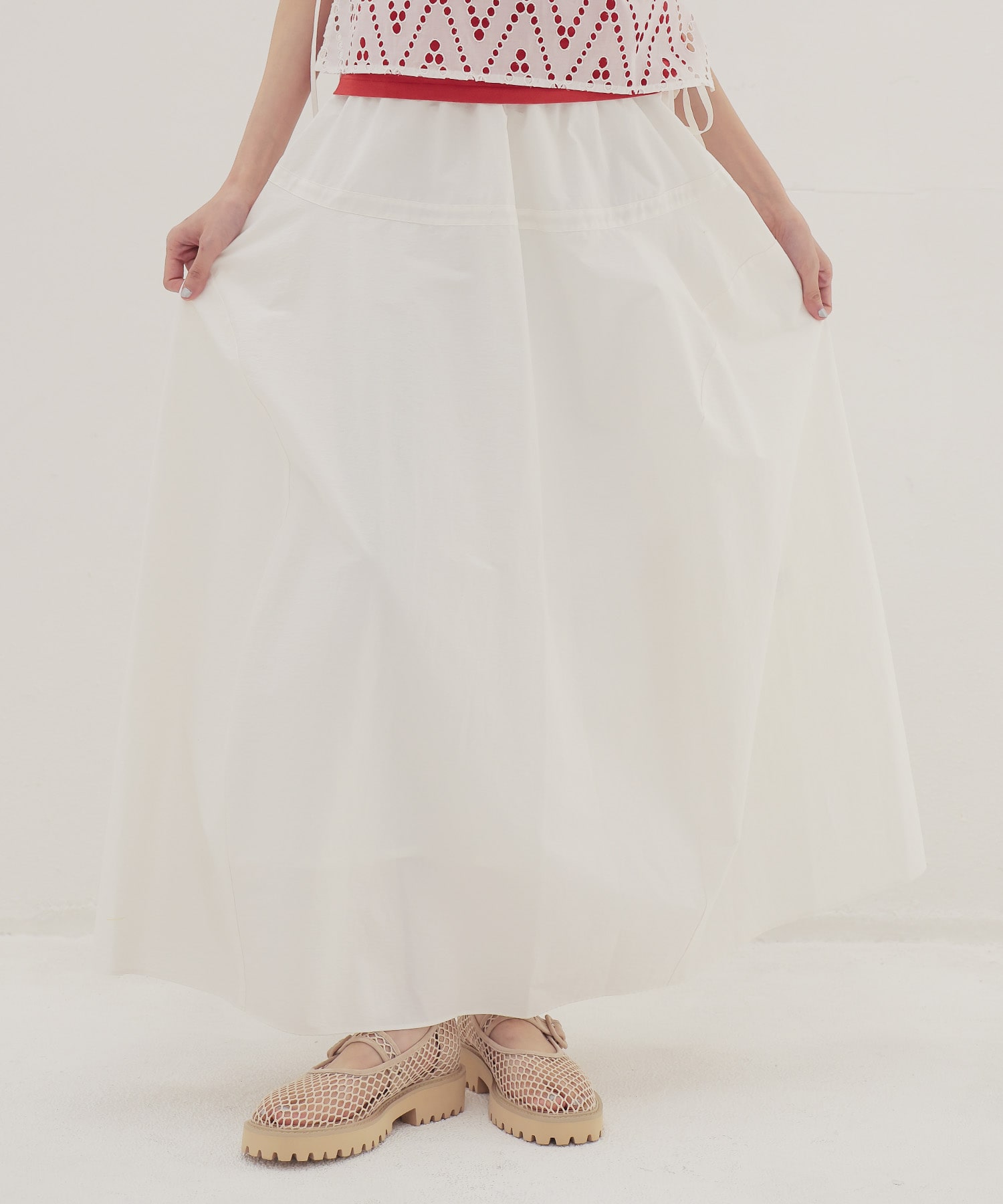 irregular curve line gather long skirt