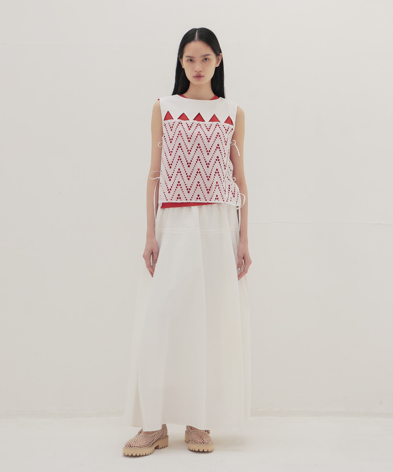 irregular curve line gather long skirt