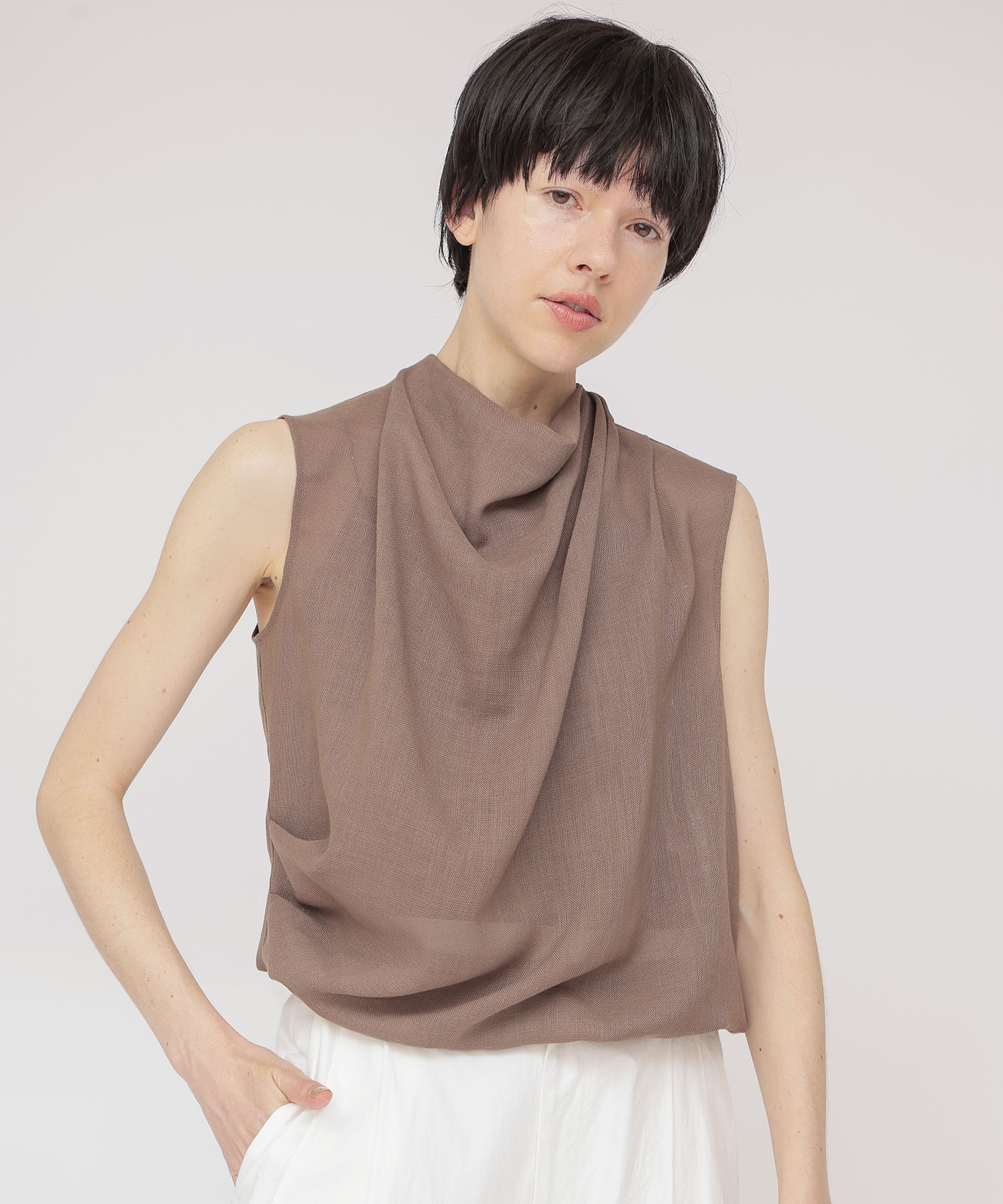 mesh drape collar blouse