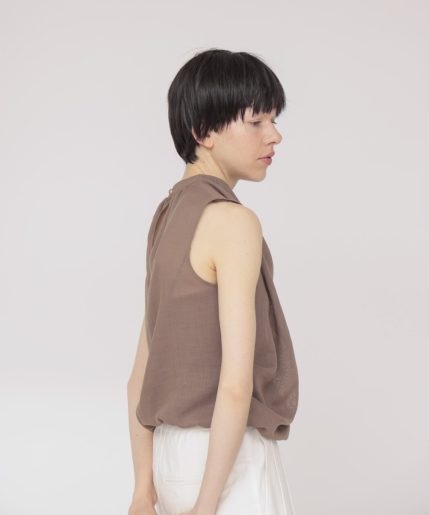 mesh drape collar blouse