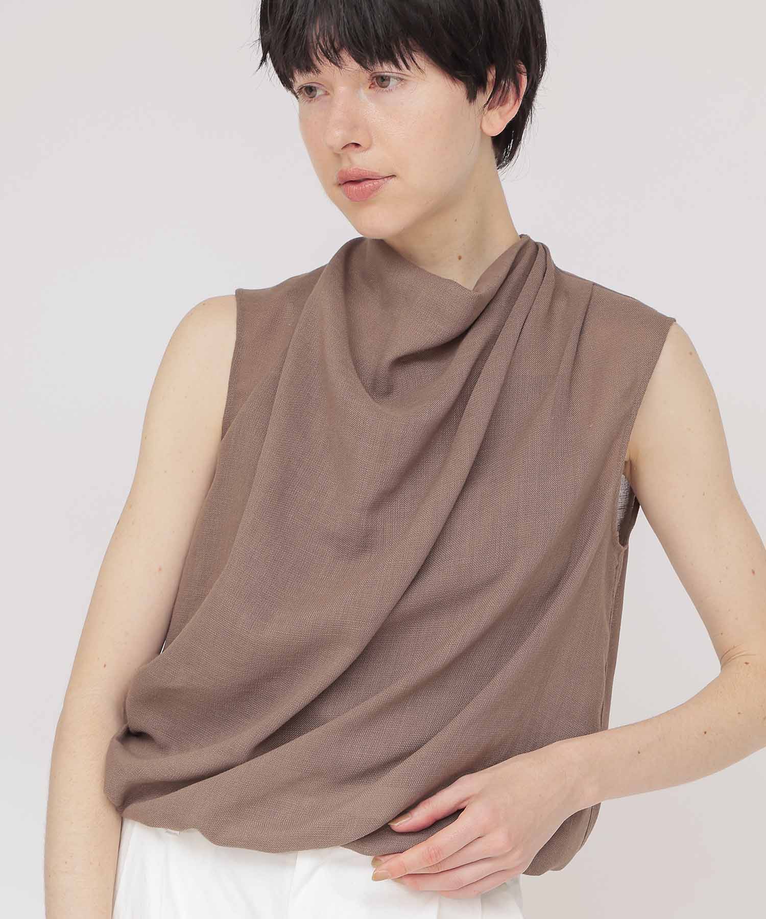 mesh drape collar blouse