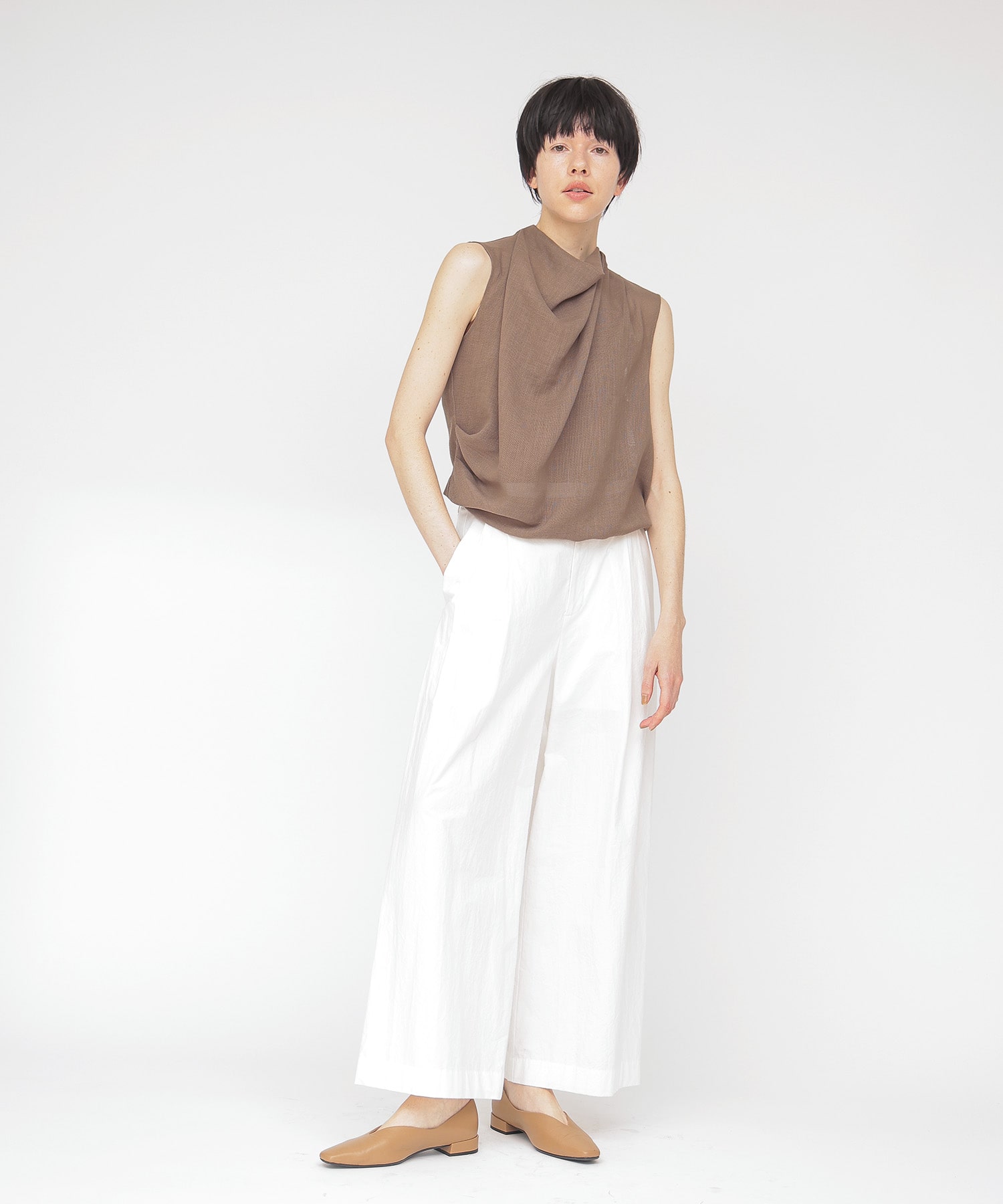 mesh drape collar blouse