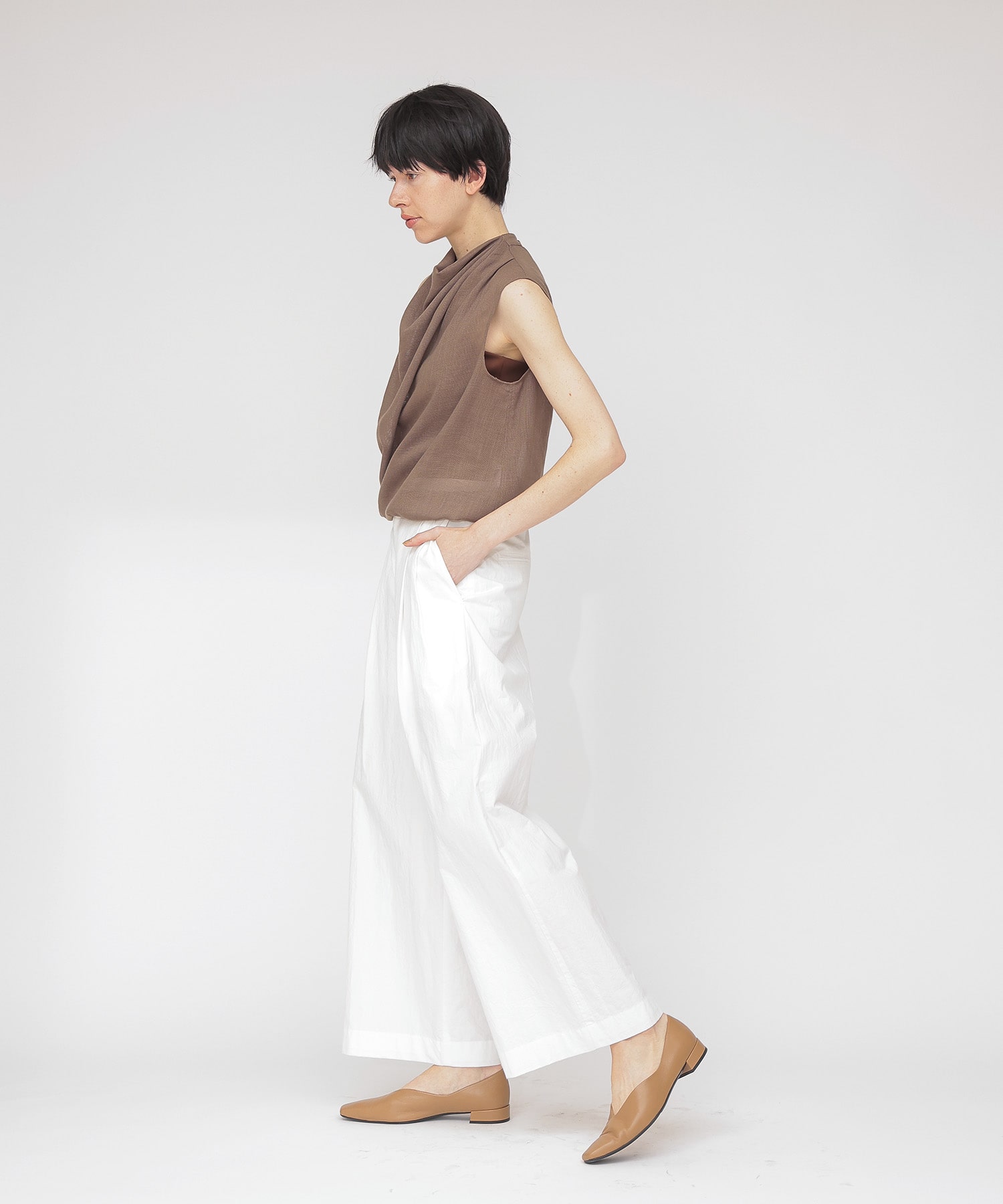 mesh drape collar blouse
