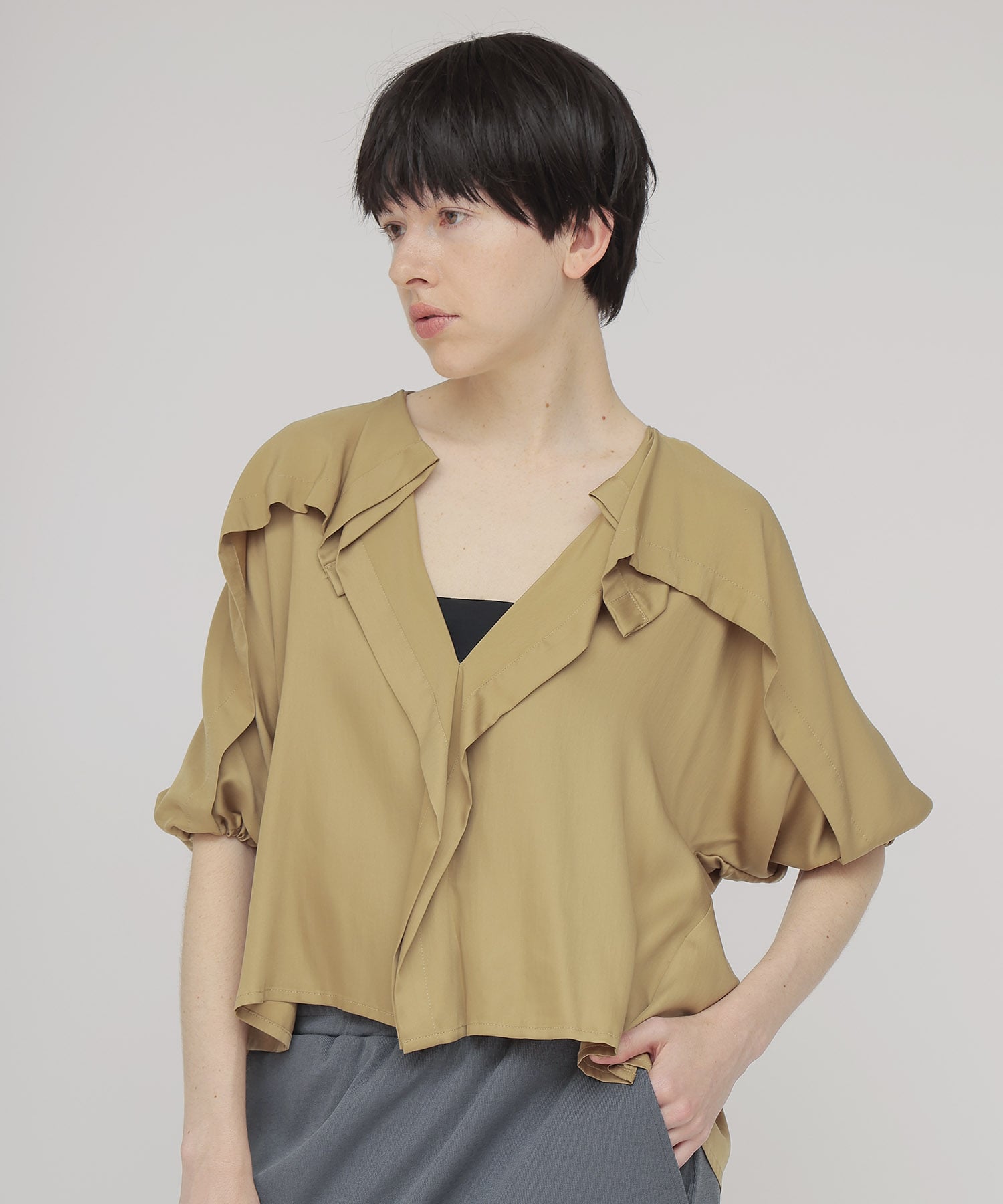 design yoke silky blouse