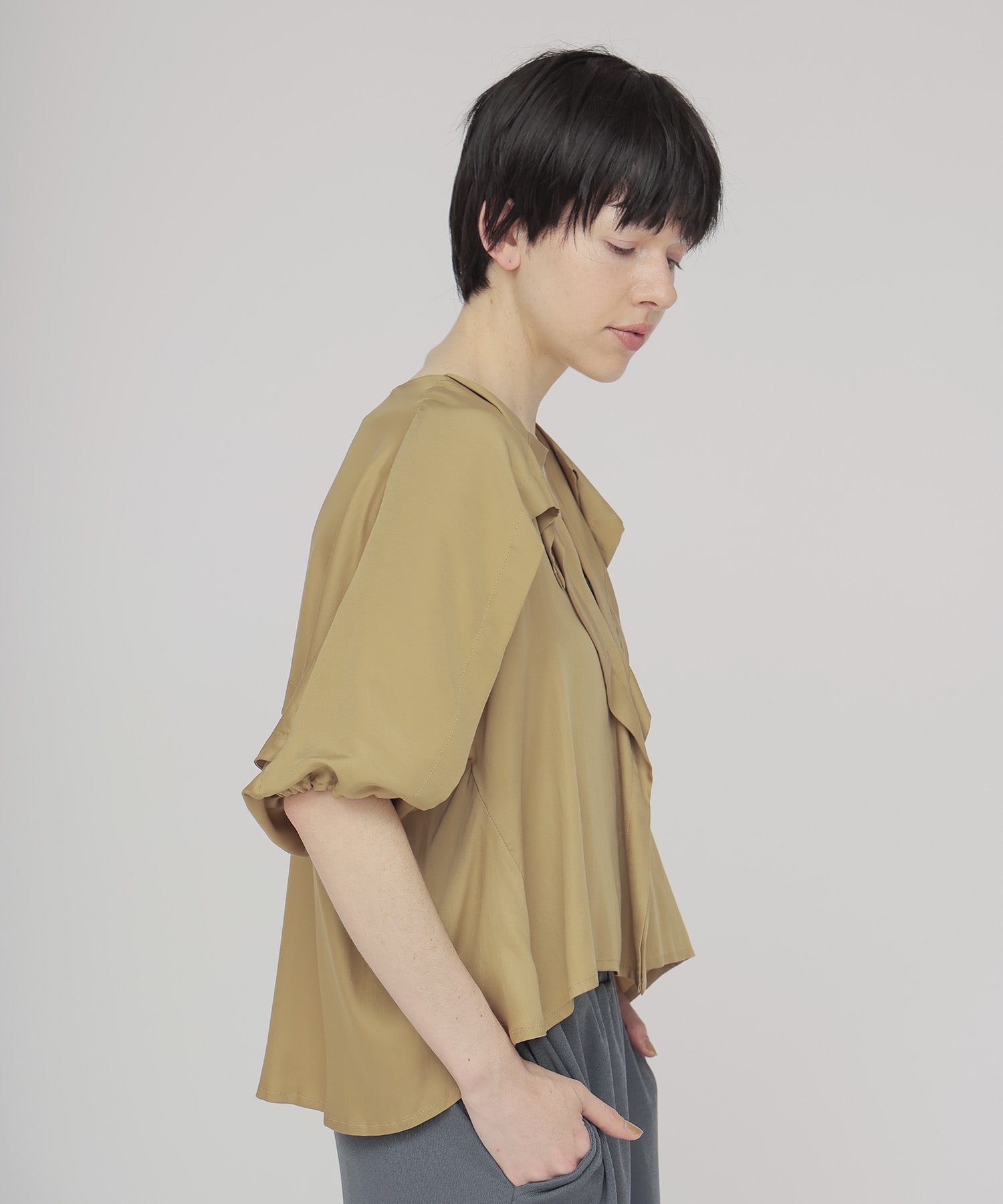 design yoke silky blouse
