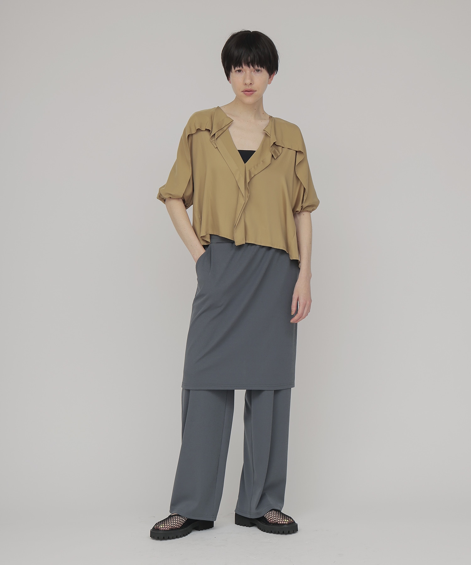 design yoke silky blouse