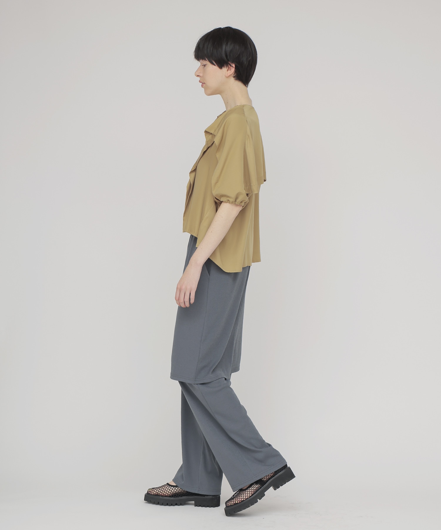 design yoke silky blouse