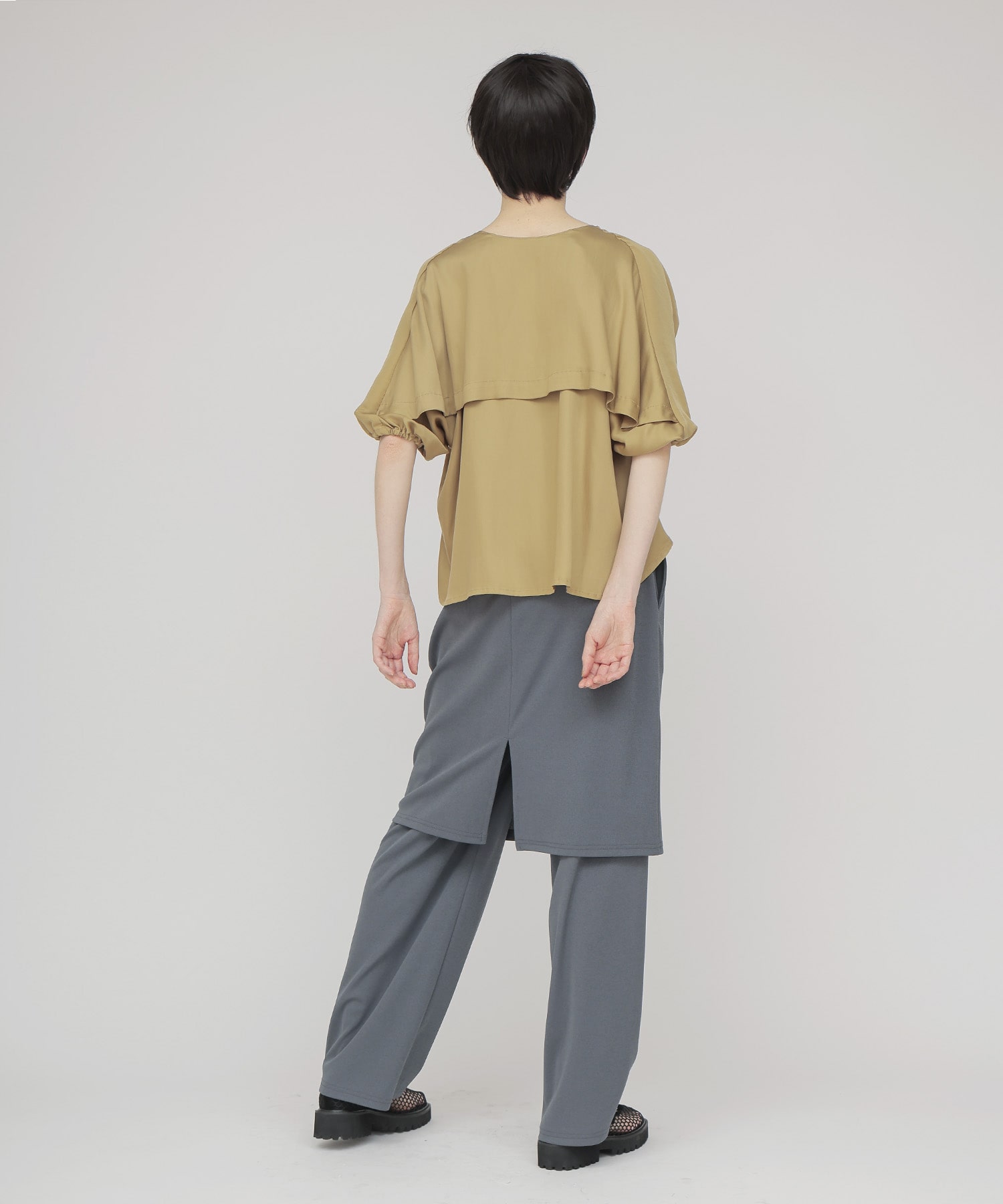 design yoke silky blouse