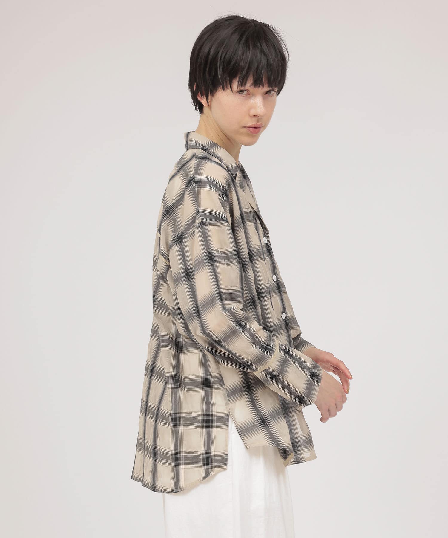 ombre check open collar shirt