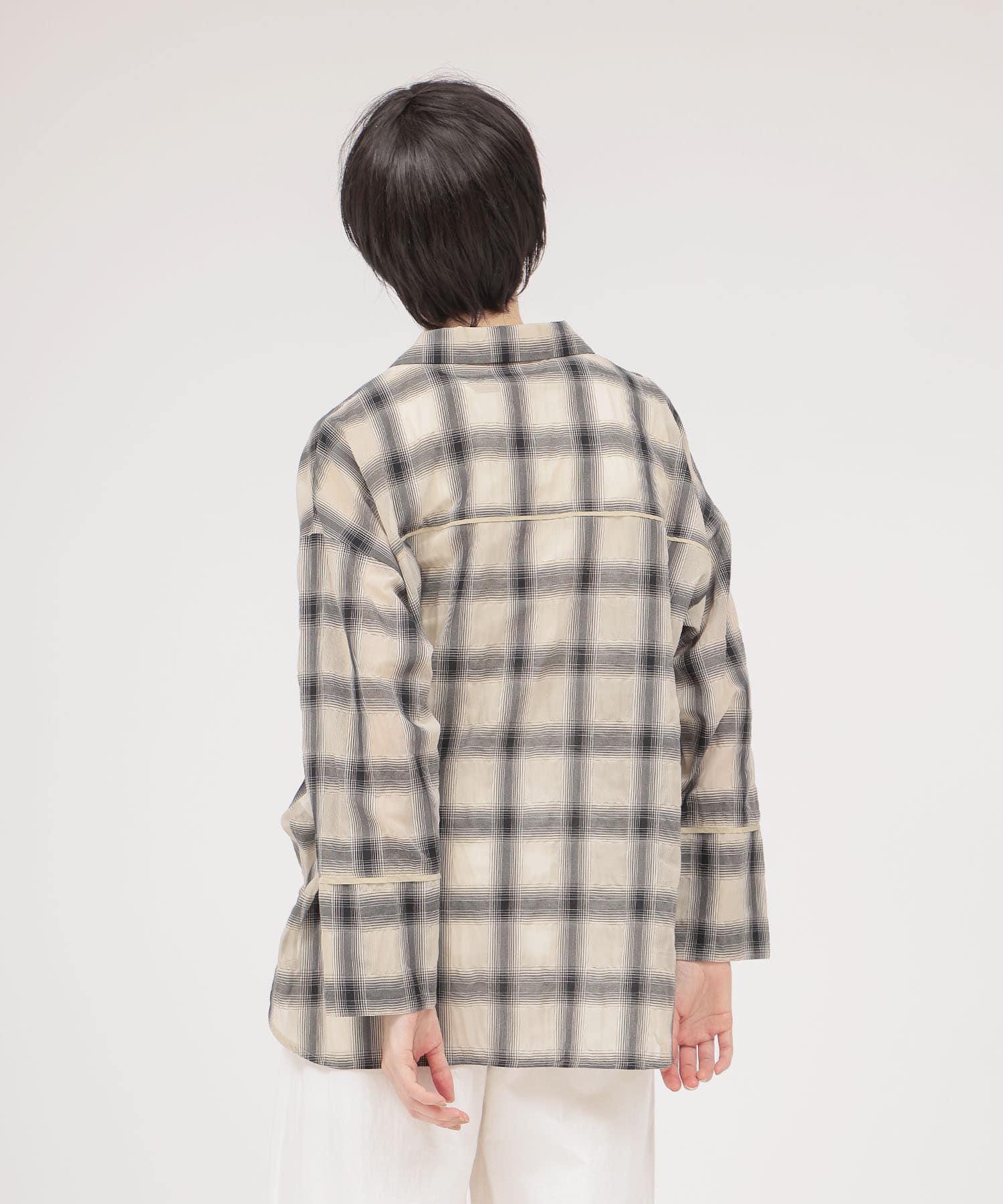 ombre check open collar shirt