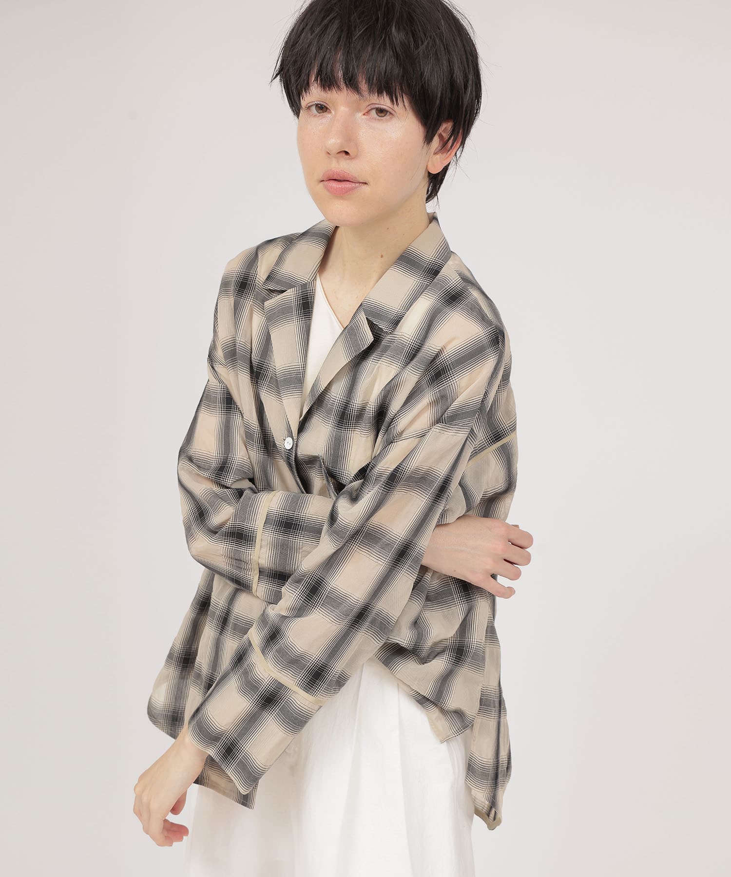 ombre check open collar shirt