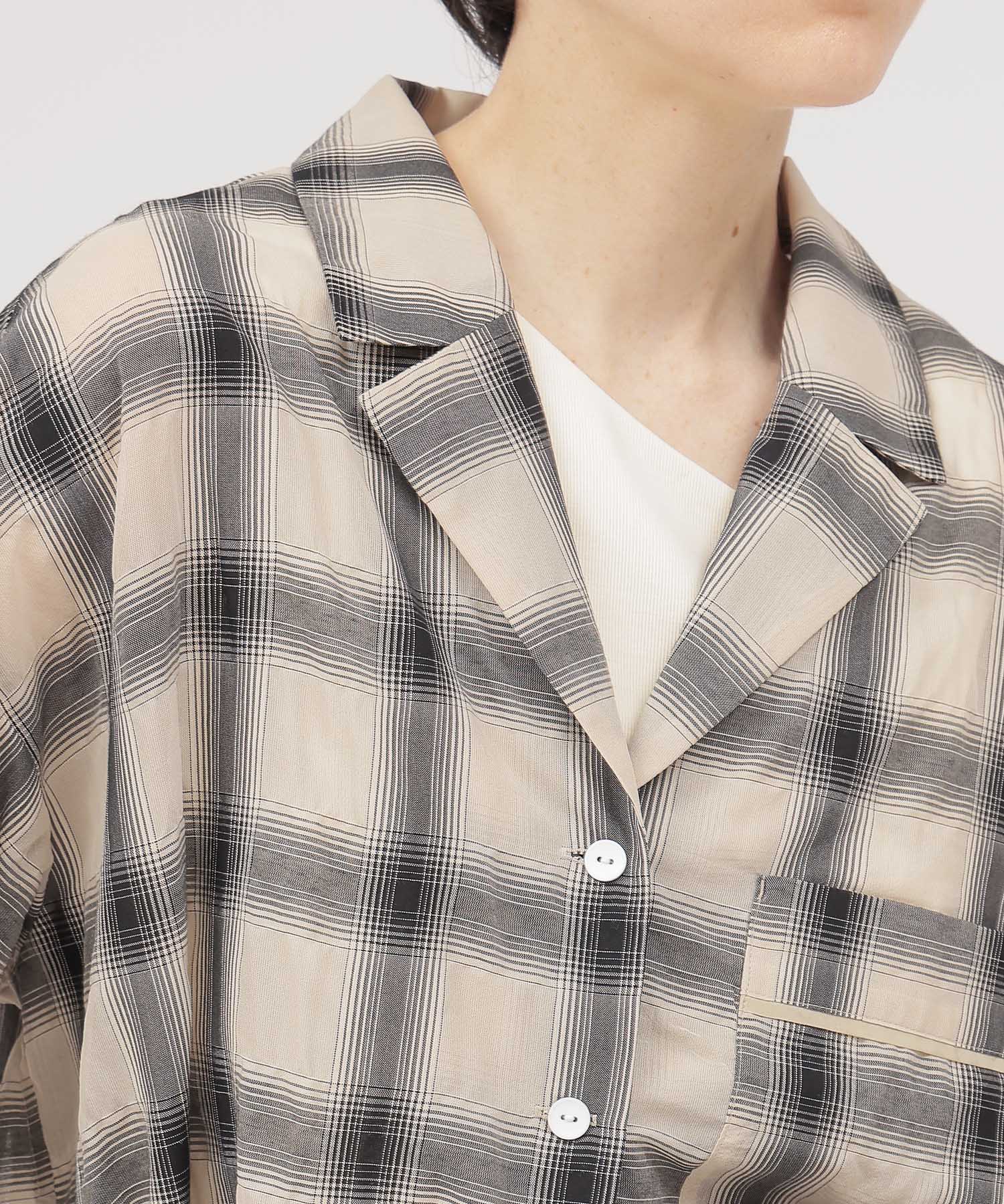 ombre check open collar shirt