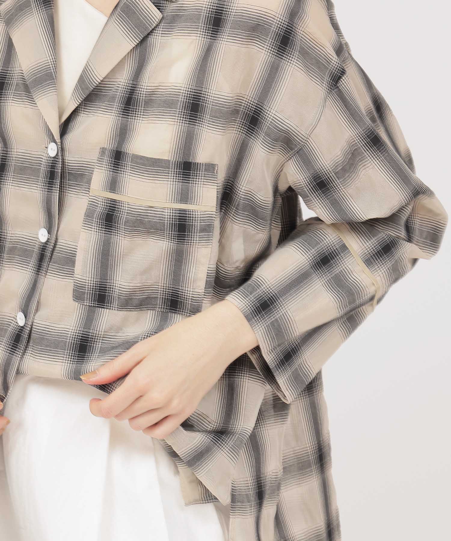 ombre check open collar shirt