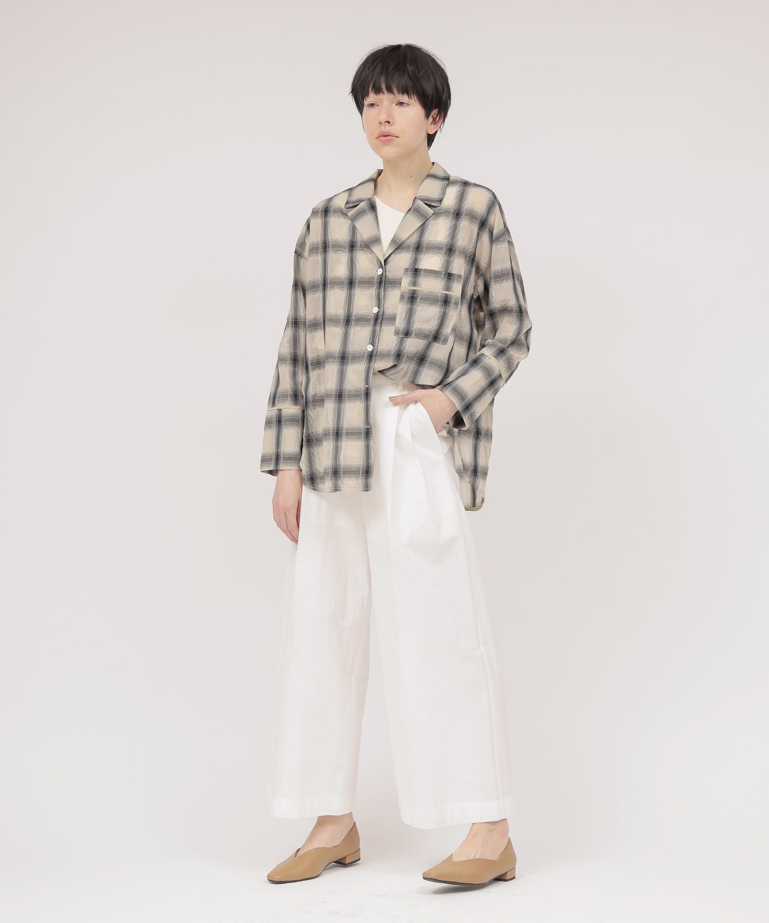 ombre check open collar shirt