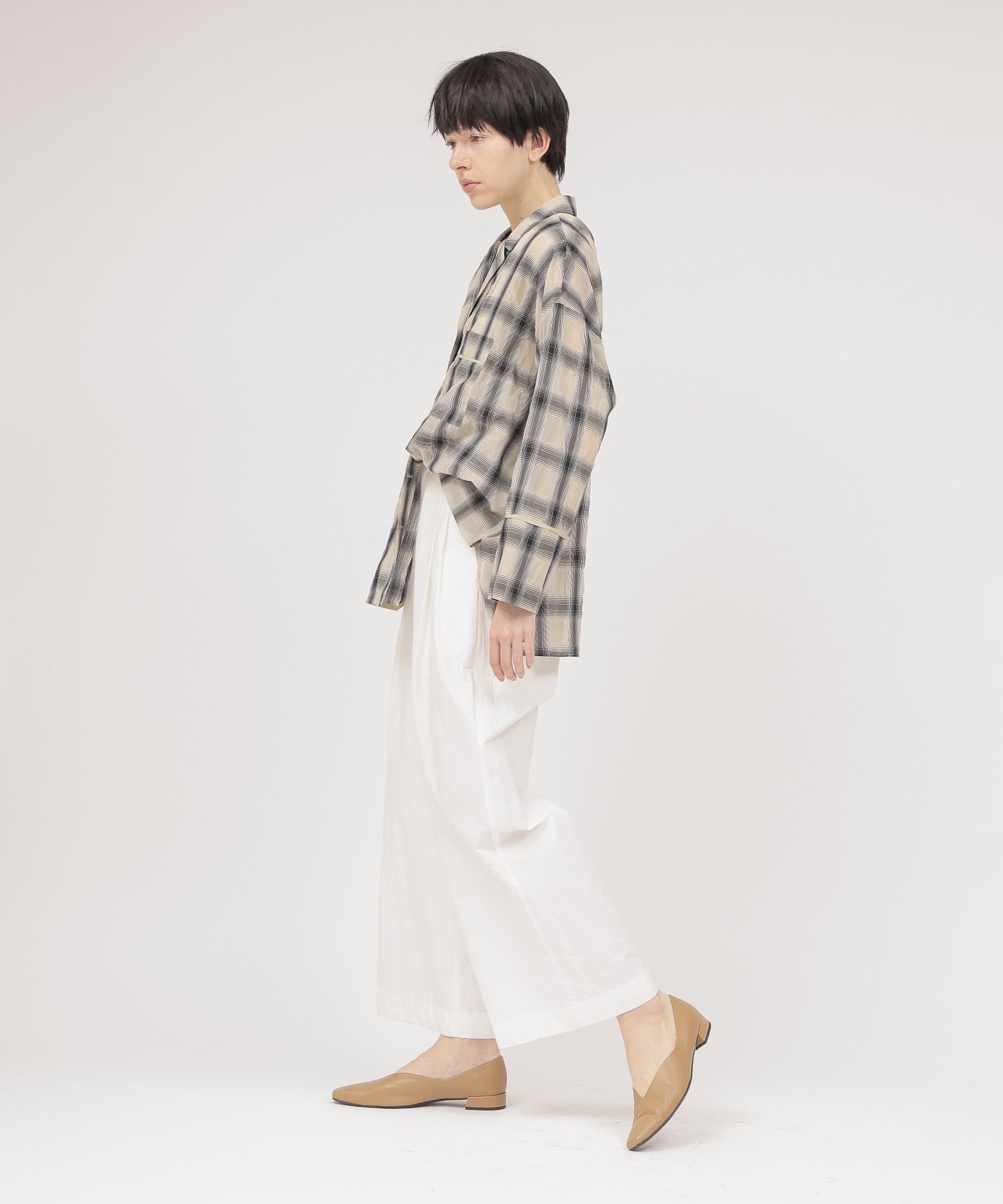 ombre check open collar shirt