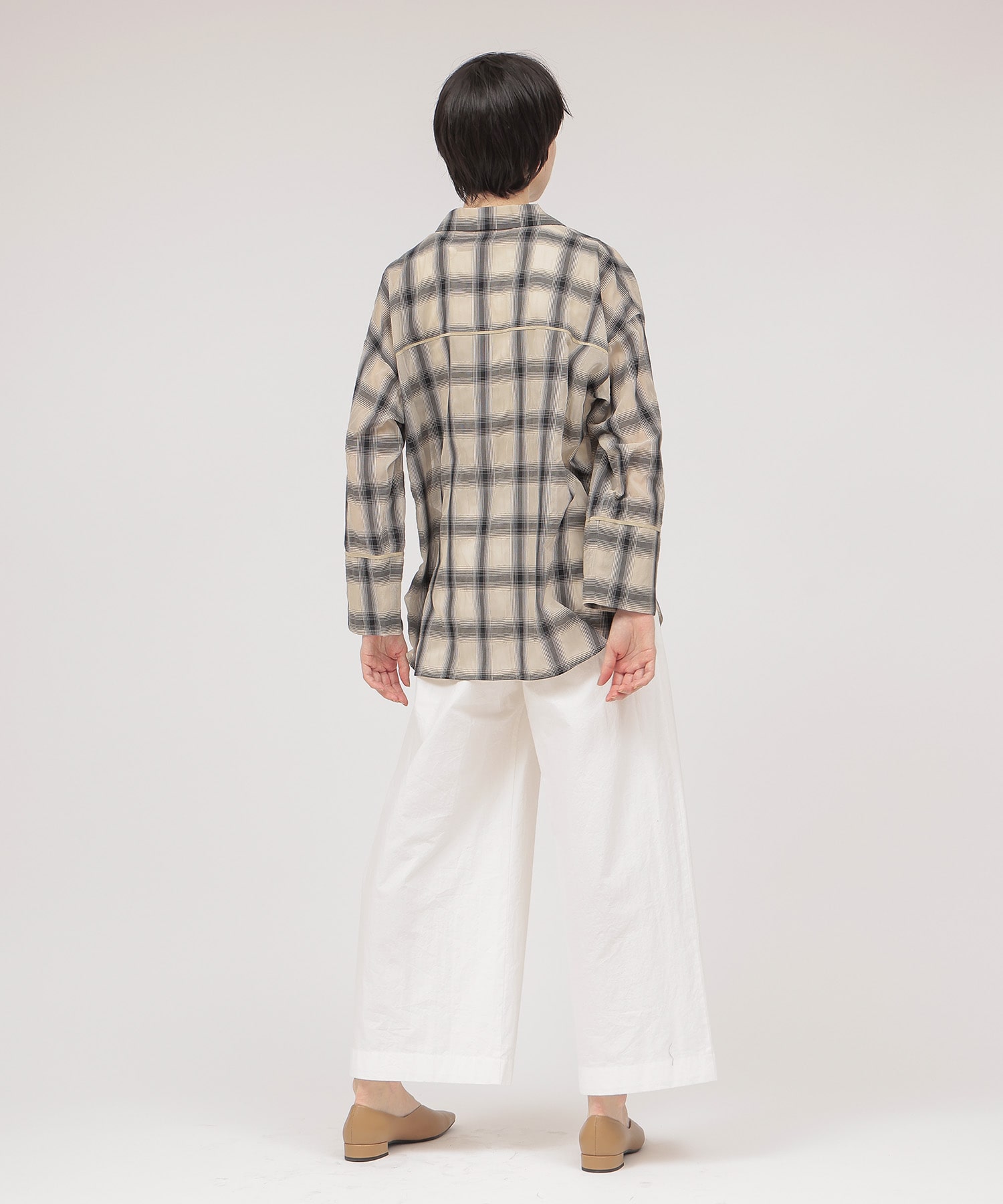 ombre check open collar shirt