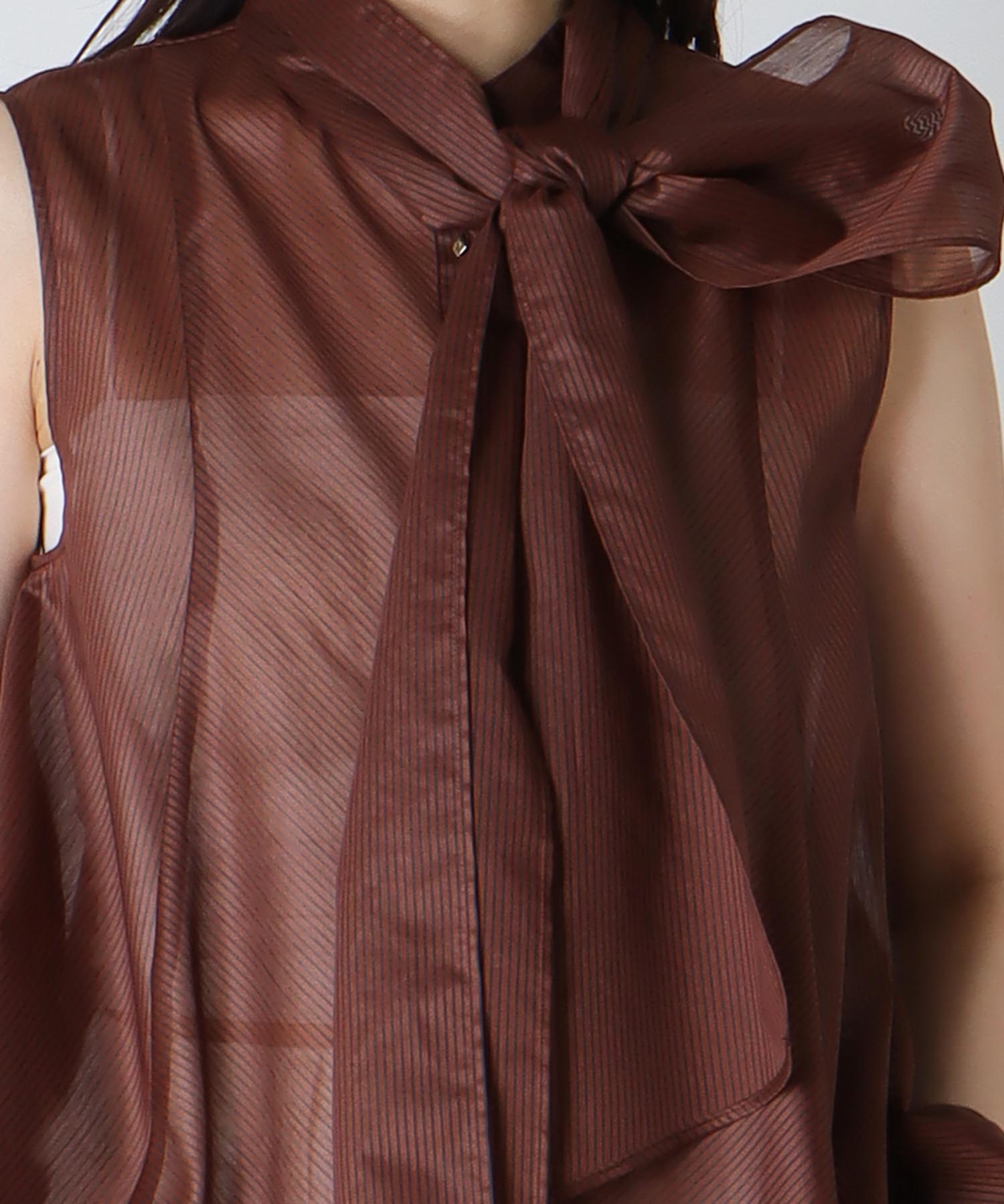 sheer stripe bow tie blouse