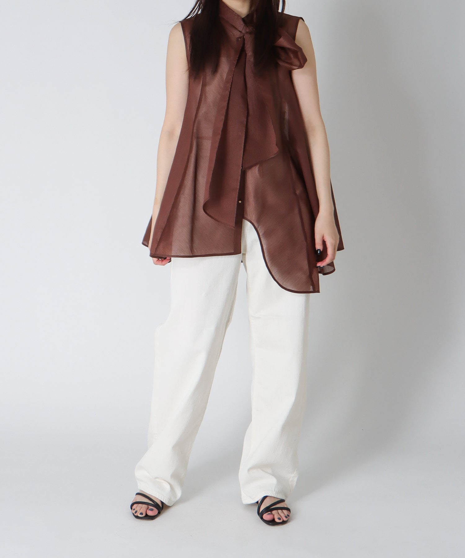 sheer stripe bow tie blouse