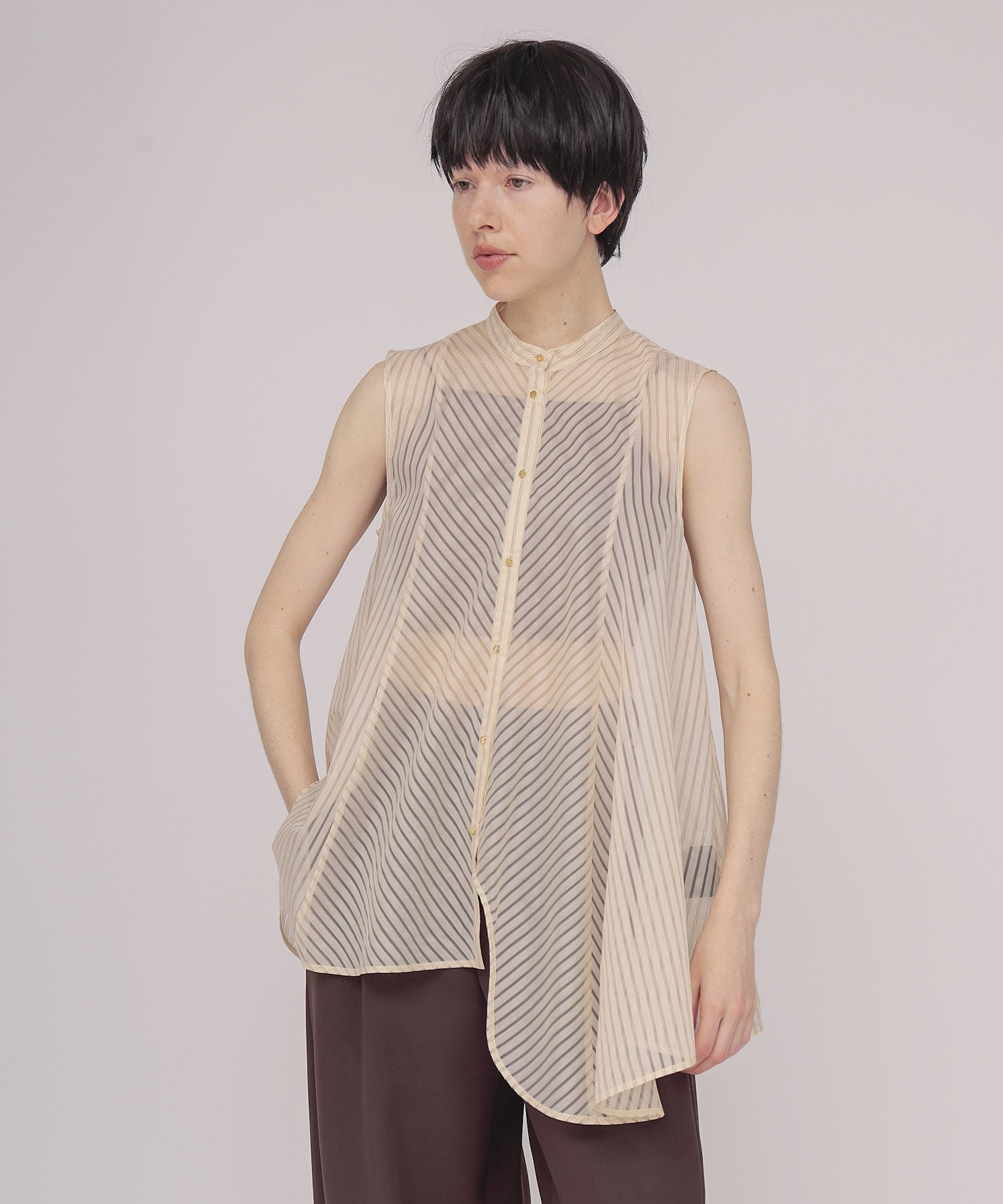 sheer stripe bow tie blouse
