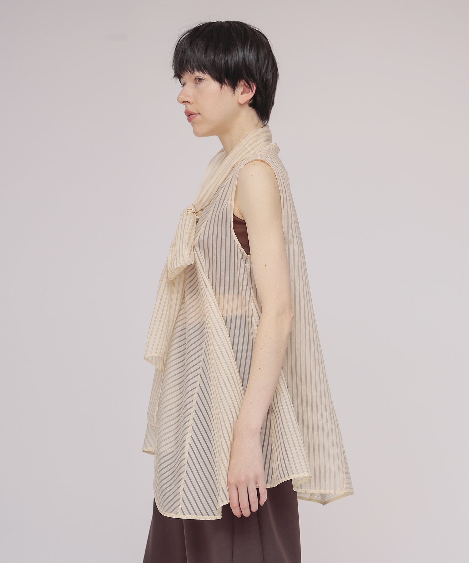 sheer stripe bow tie blouse
