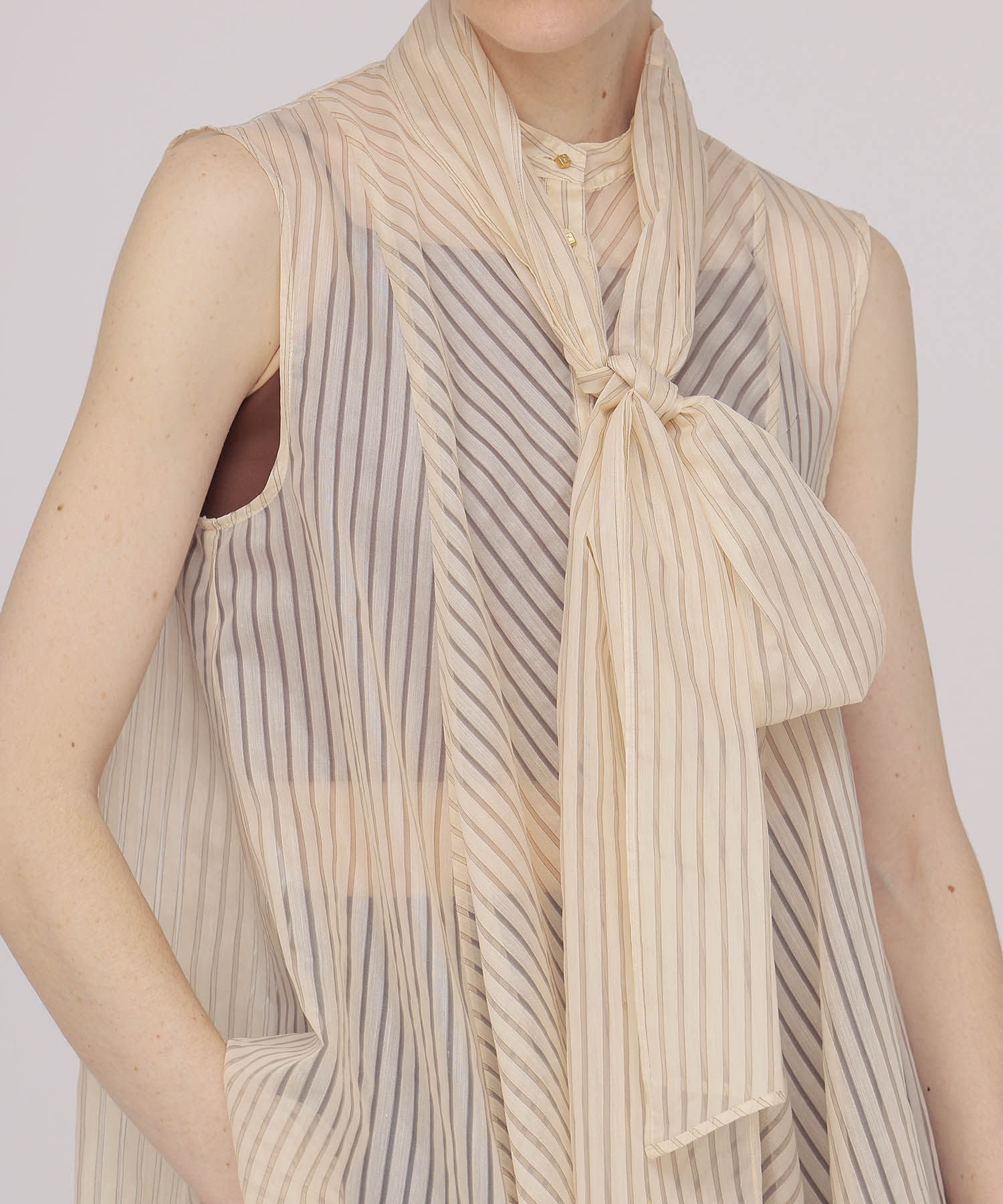 sheer stripe bow tie blouse