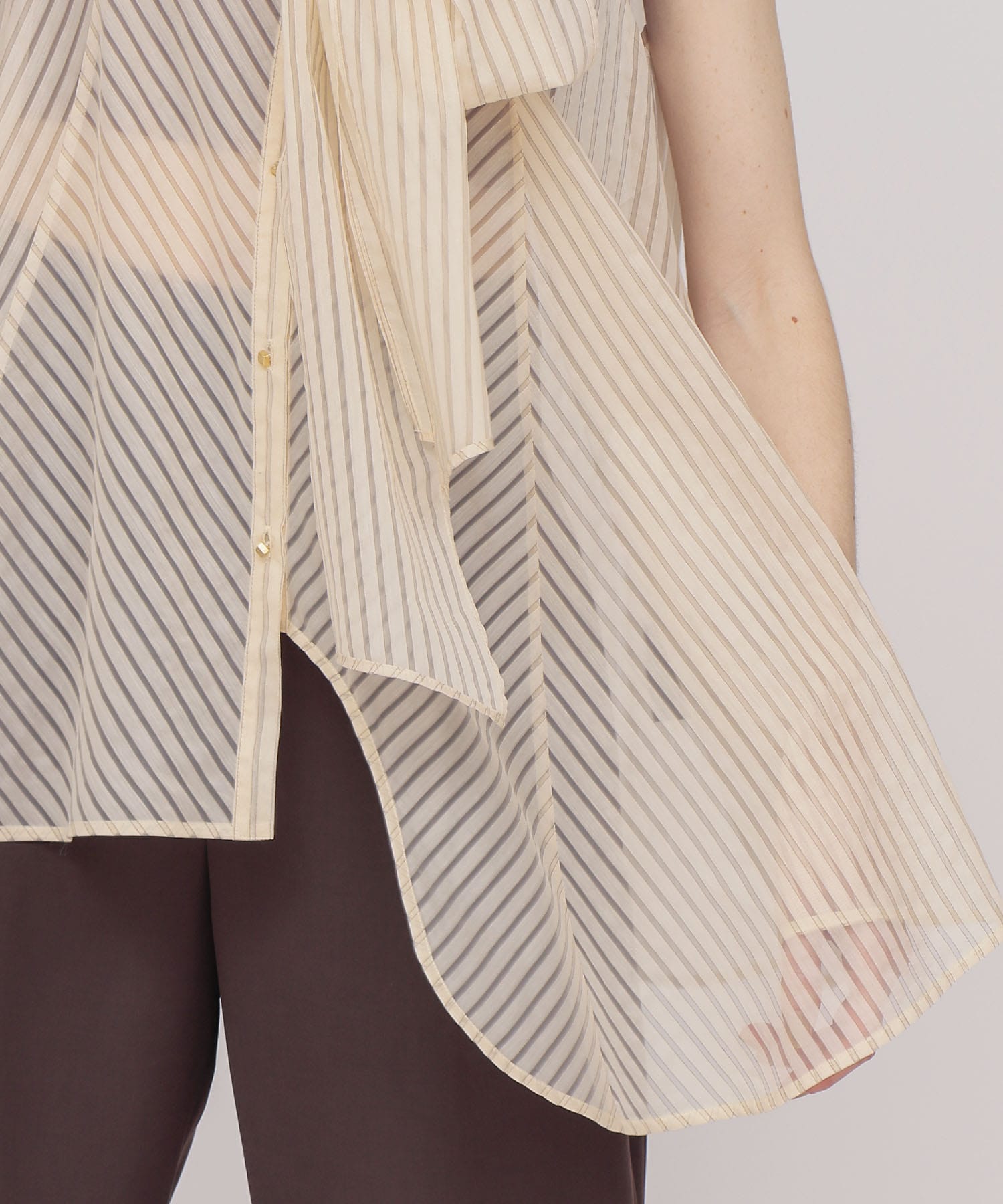 sheer stripe bow tie blouse