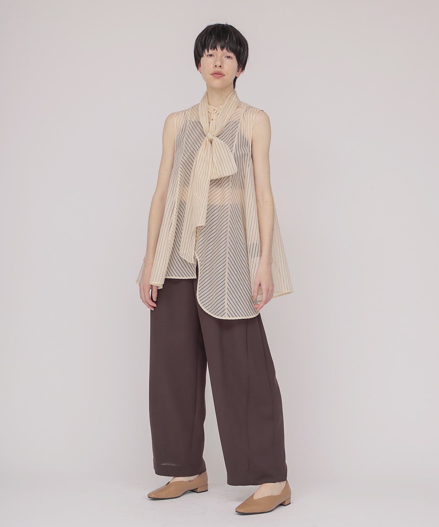 sheer stripe bow tie blouse