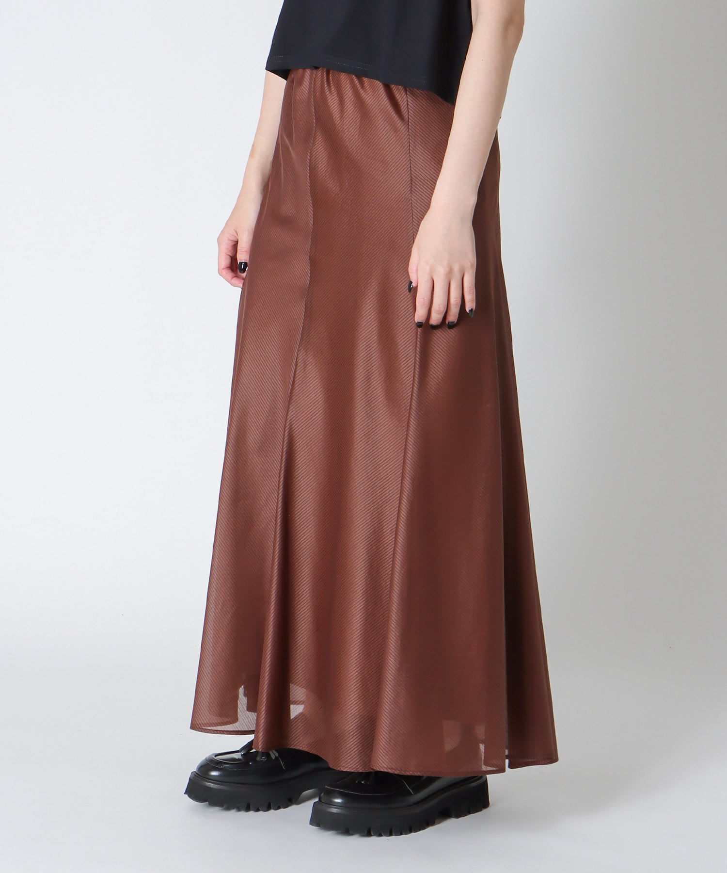 sheer stripe panel flare skirt
