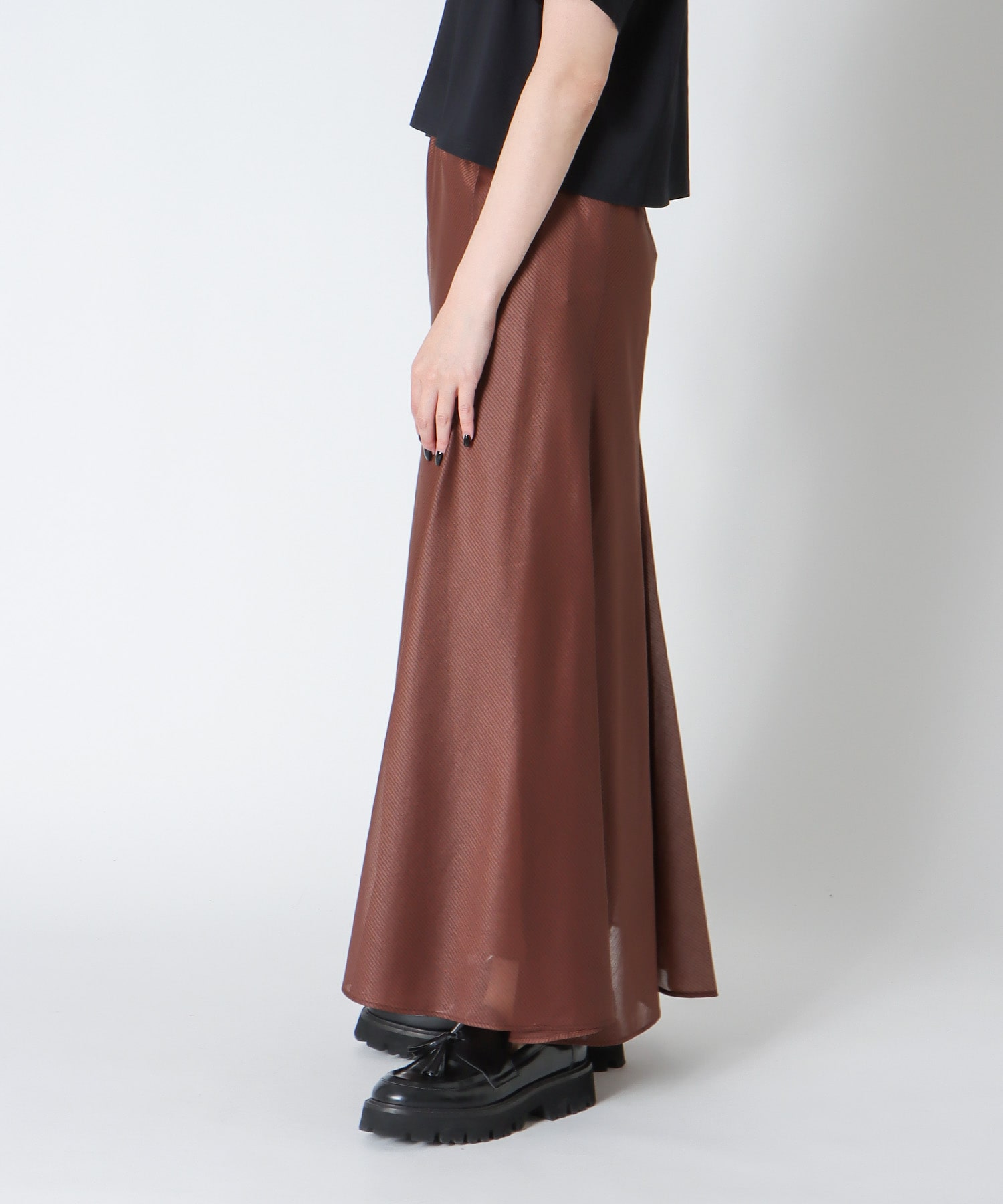 sheer stripe panel flare skirt
