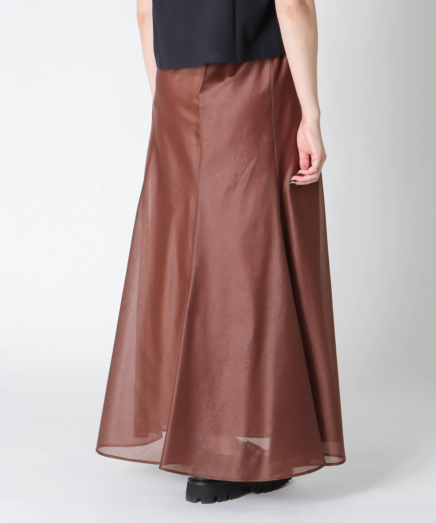 sheer stripe panel flare skirt
