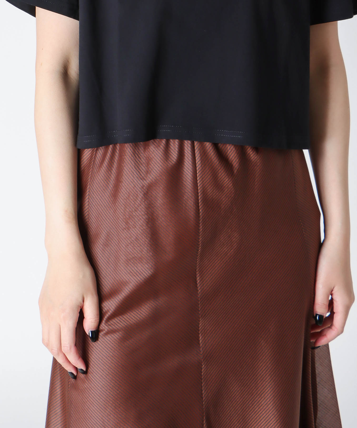 sheer stripe panel flare skirt